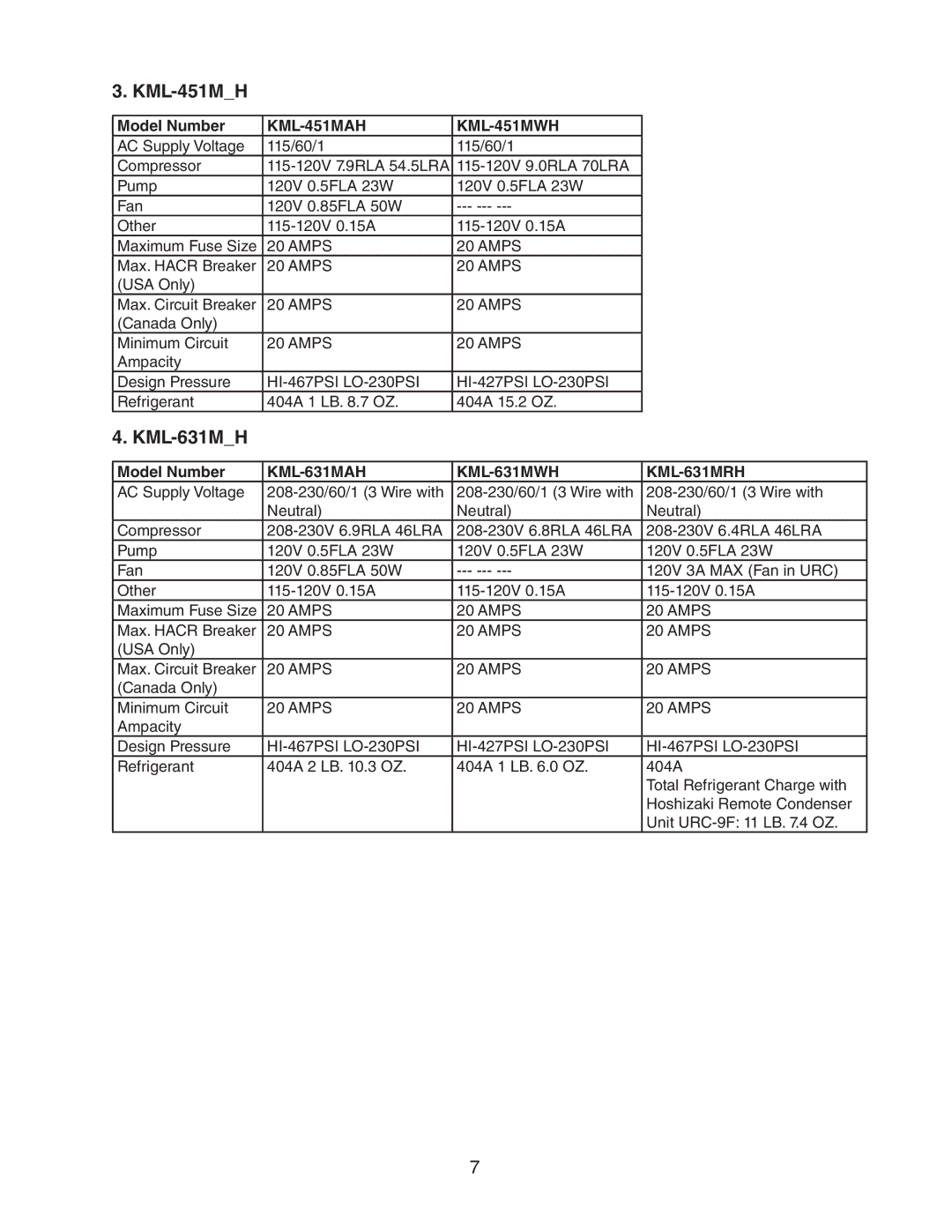 Hoshizaki MRH, MWH KML-451MAH, MWH KML-631MAH, KML-250MAH, MWH KML-351MAH instruction manual KML-451MH, KML-631MH 