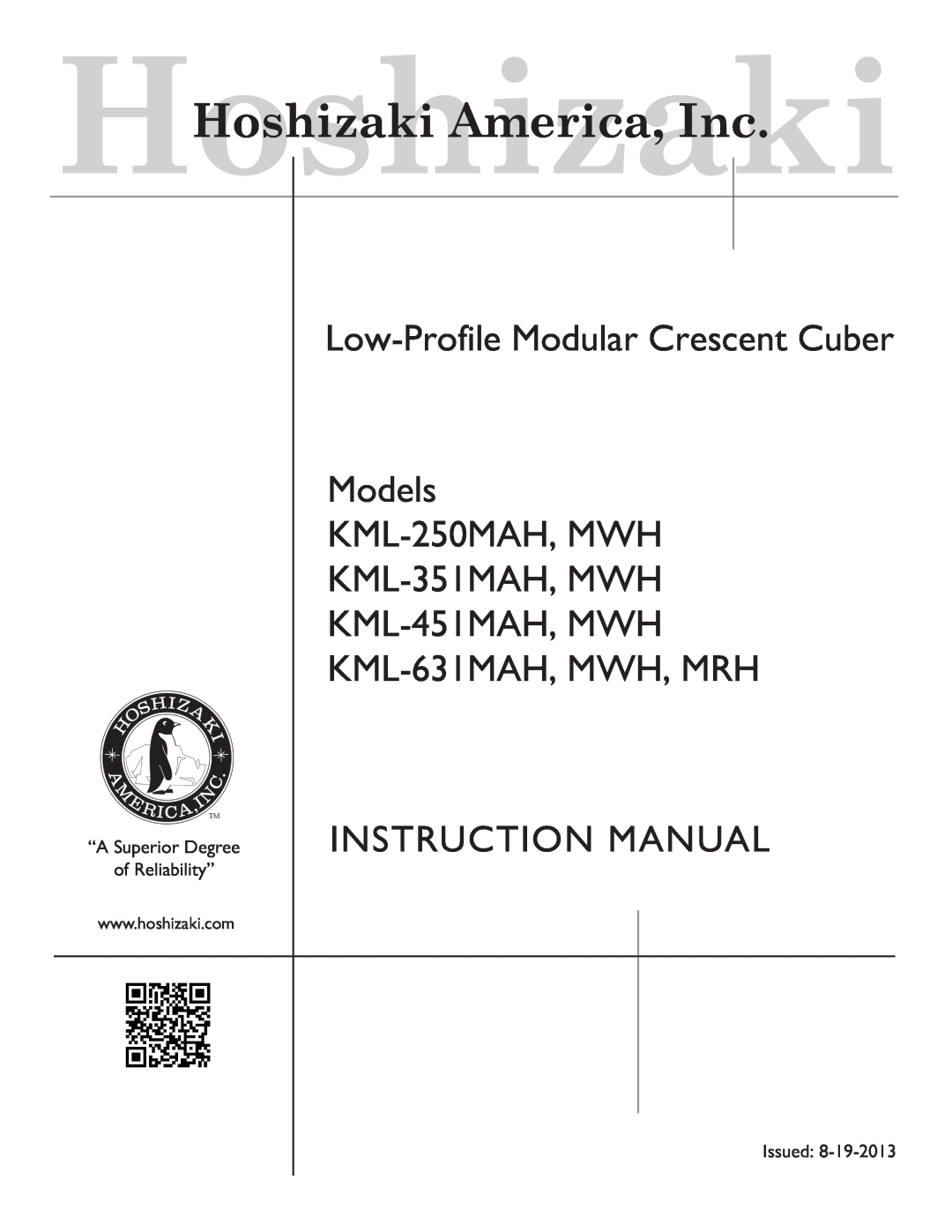 Hoshizaki manual Modular Crescent Cuber Models KML-250MAH, KML-250MWH, Parts List, “A Superior Degree of Reliability” 