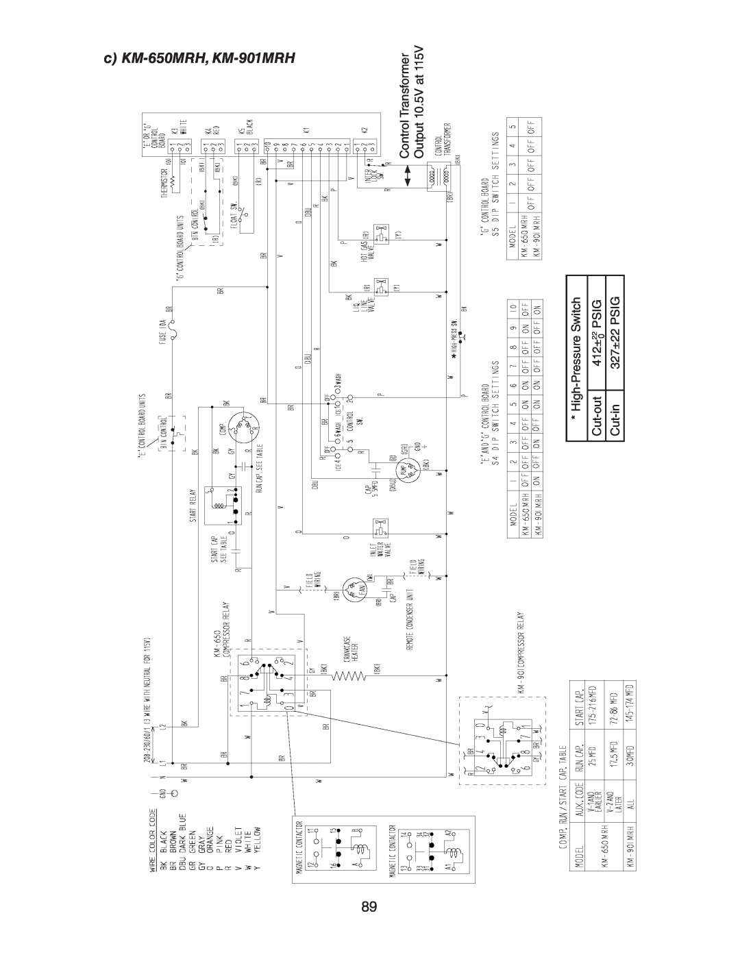 Hoshizaki MRH KM-600MAH KM-650MAH c KM-650MRH, KM-901MRH, Transformer 10.5V at115V, Control Output, PressureSwitch, 412±22 