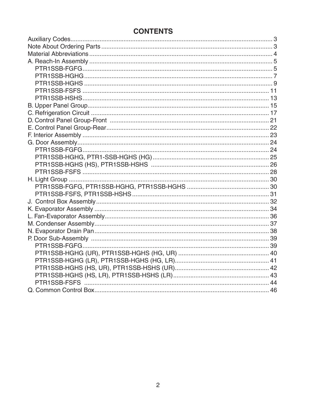 Hoshizaki PTR1SSB-HSHS, PTR1SSB-HGHG, PTR1SSB-FSFS, PTR1SSB-HGHS, PTR1SSB-FGFG manual Contents 