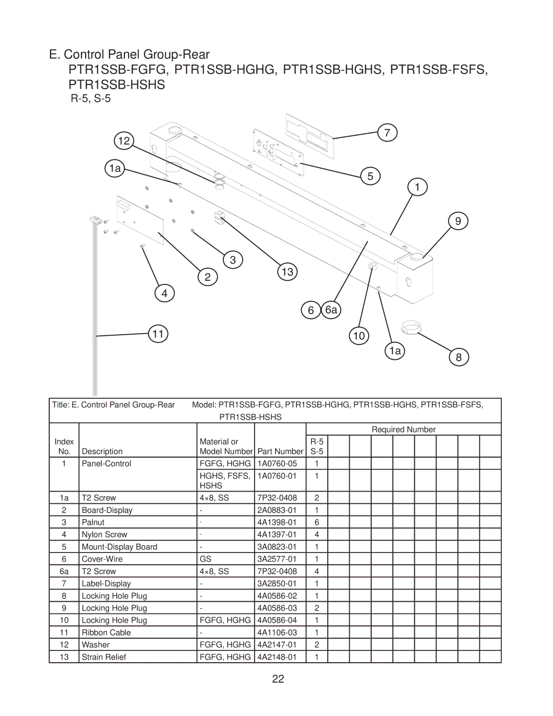 Hoshizaki PTR1SSB-HSHS, PTR1SSB-HGHG, PTR1SSB-FSFS, PTR1SSB-HGHS, PTR1SSB-FGFG manual S-5, HGHS, Fsfs, Hshs 