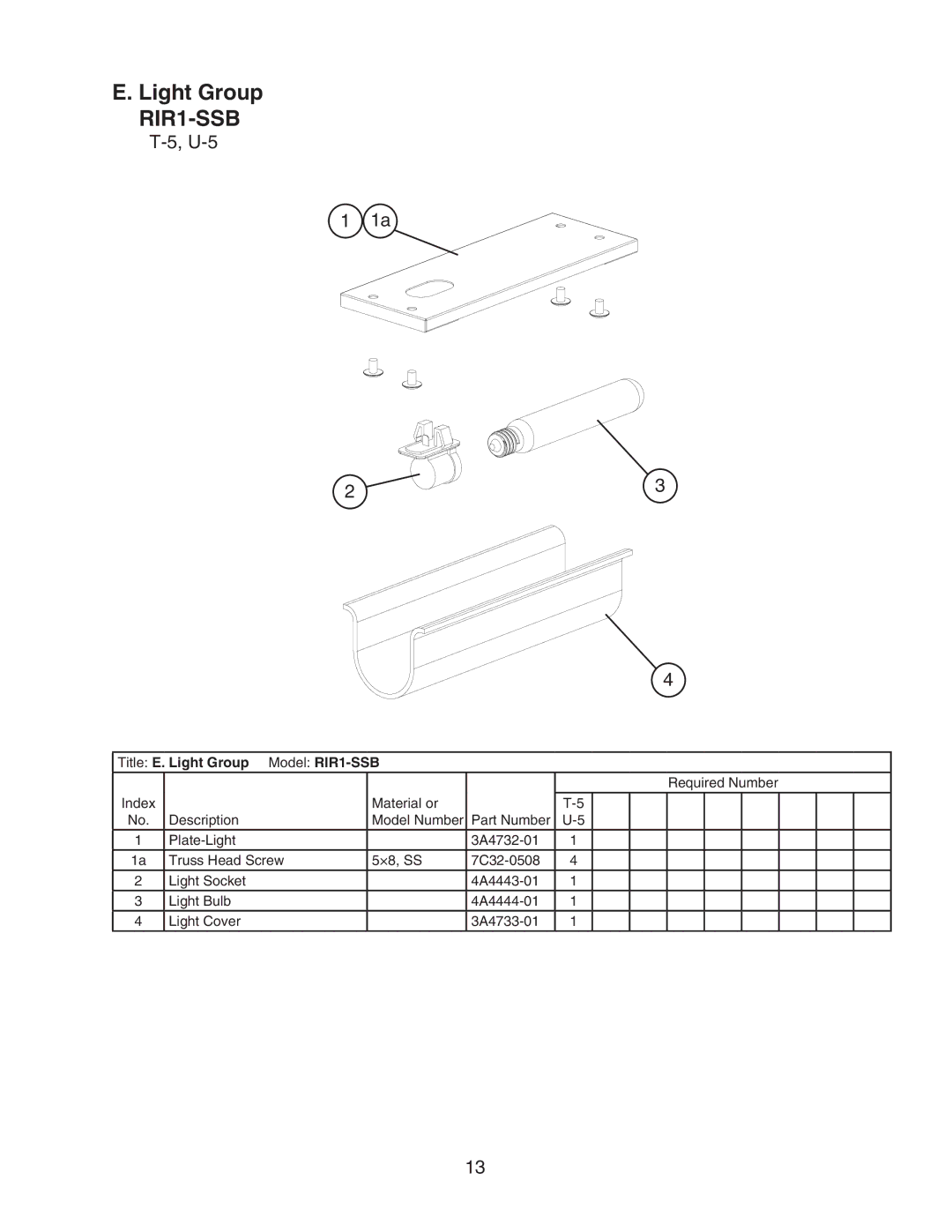 Hoshizaki manual Title E. Light Group Model RIR1-SSB 