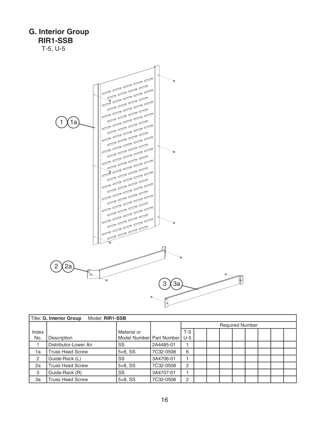 Hoshizaki manual Title G. Interior Group Model RIR1-SSB 