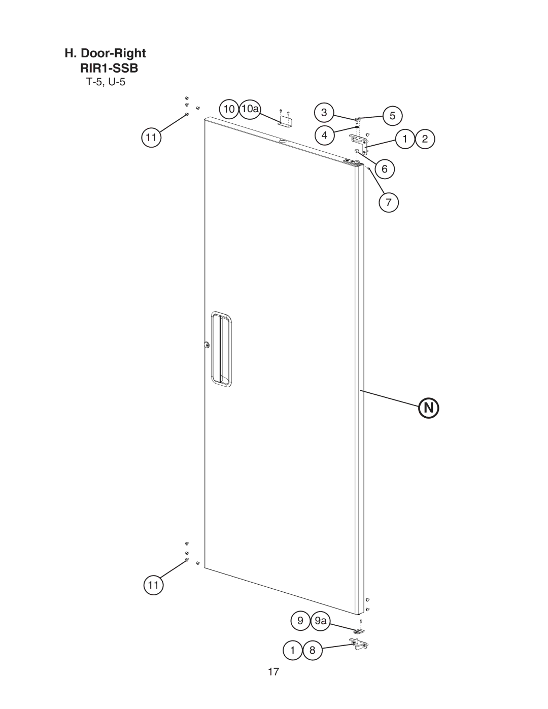 Hoshizaki RIR1-SSB manual Door-Right, U-5 10a 