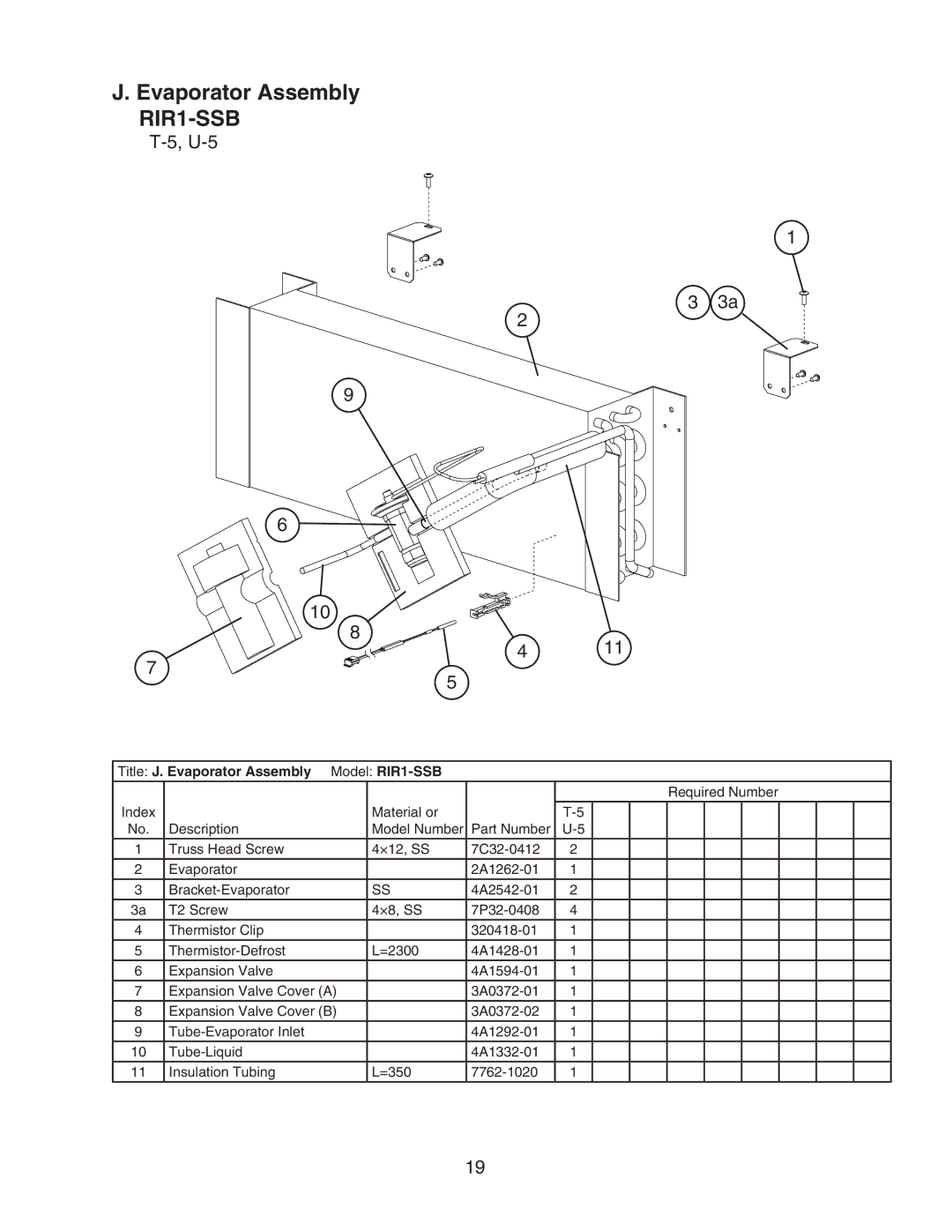 Hoshizaki manual Title J. Evaporator Assembly Model RIR1-SSB 