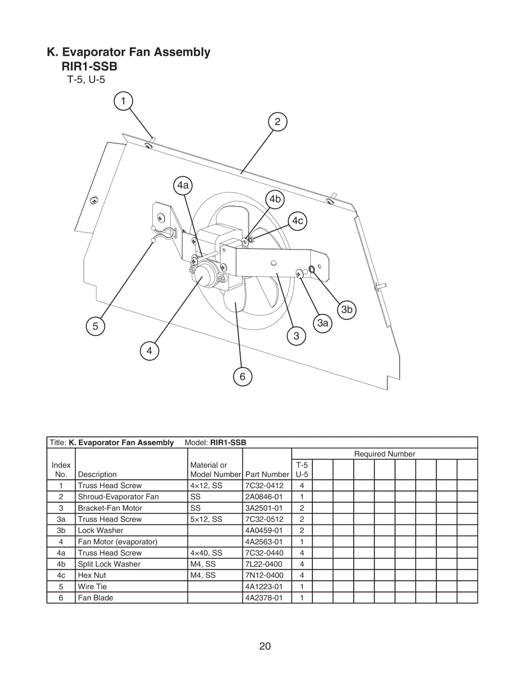 Hoshizaki manual Title K. Evaporator Fan Assembly Model RIR1-SSB 