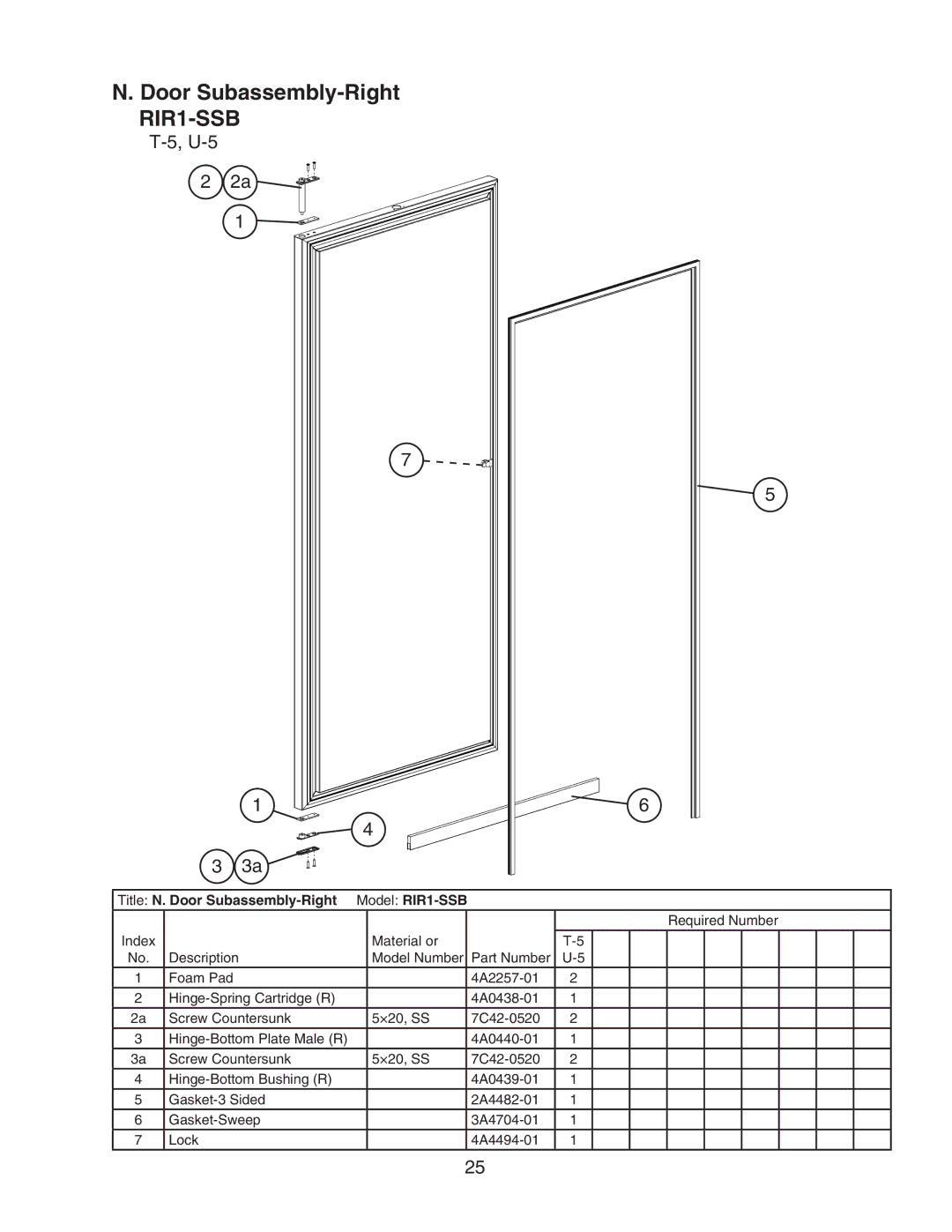 Hoshizaki manual Title N. Door Subassembly-Right Model RIR1-SSB 