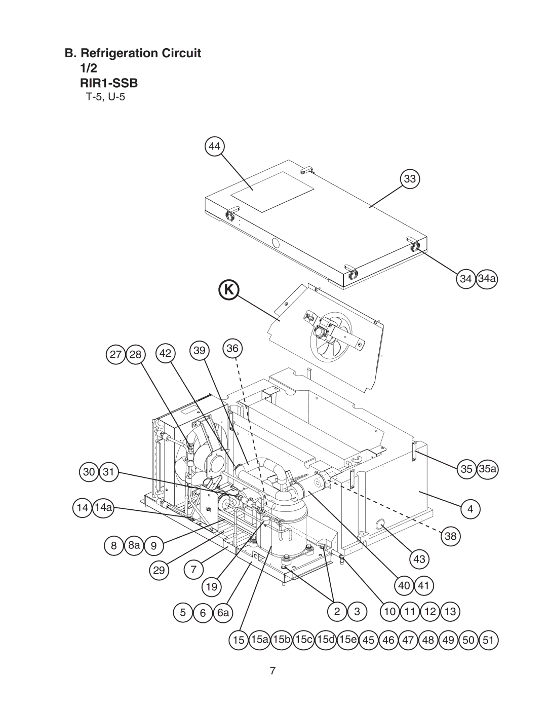 Hoshizaki RIR1-SSB manual Refrigeration Circuit 1/2, U-5 27 28 42 39 34 34a 14 14a 35a 15a 15b 15c 15d 15e 