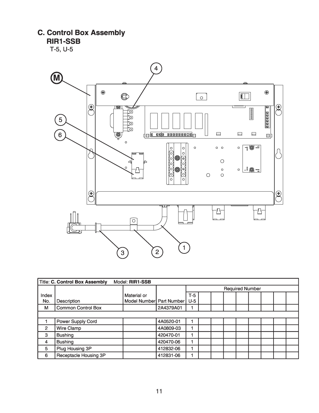 Hoshizaki manual C. Control Box Assembly RIR1-SSB, Title C. Control Box Assembly, Model RIR1-SSB 