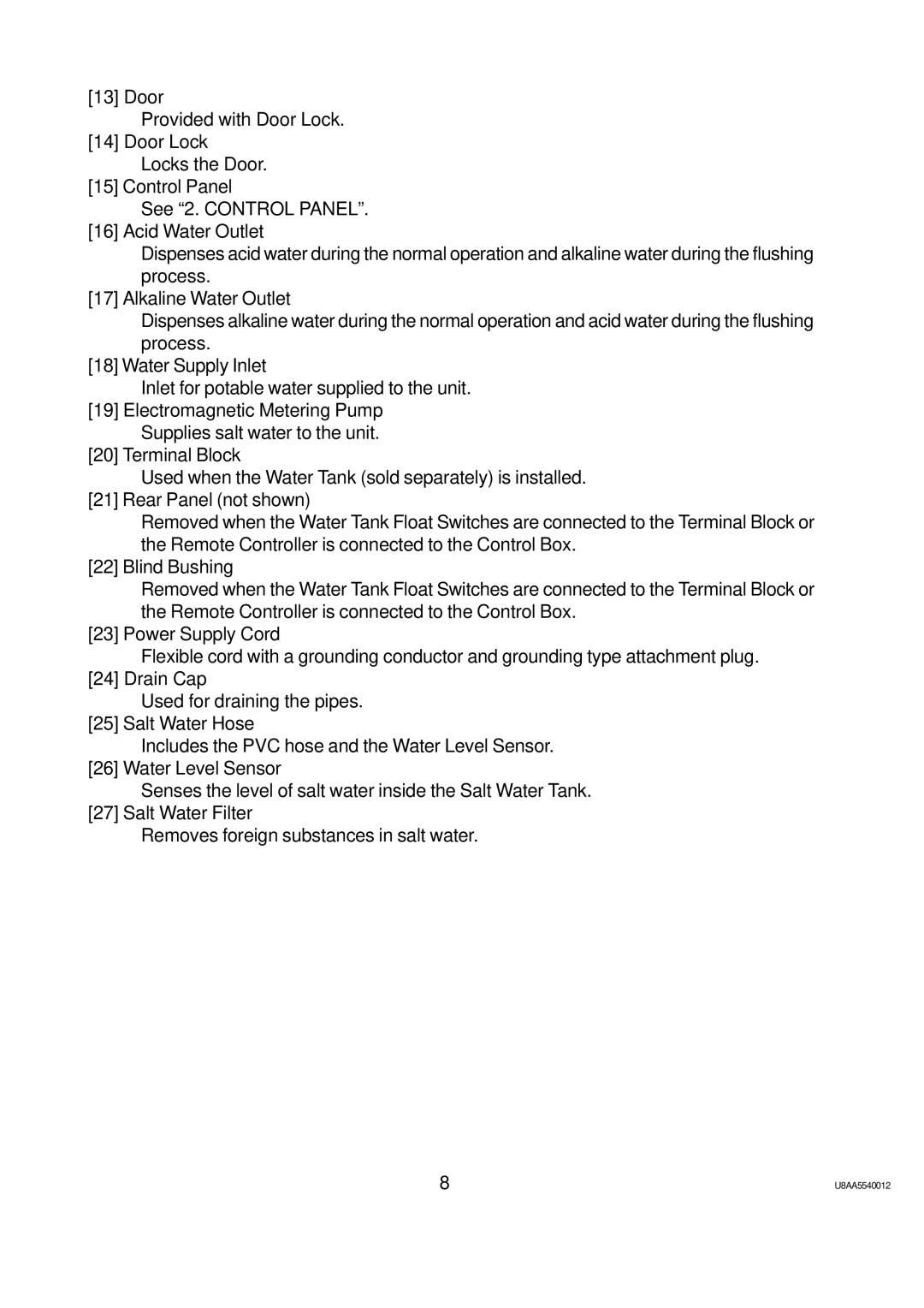 Hoshizaki ROX-20TA-U service manual U8AA5540012 