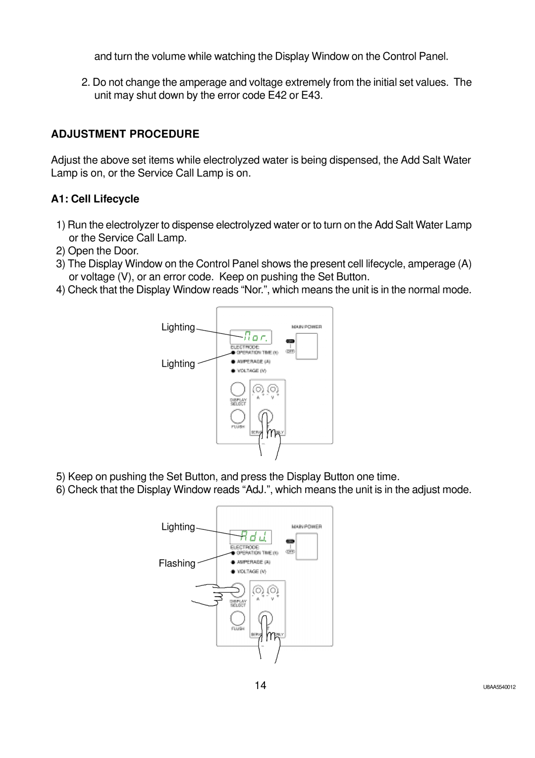 Hoshizaki ROX-20TA-U service manual Adjustment Procedure, A1 Cell Lifecycle 