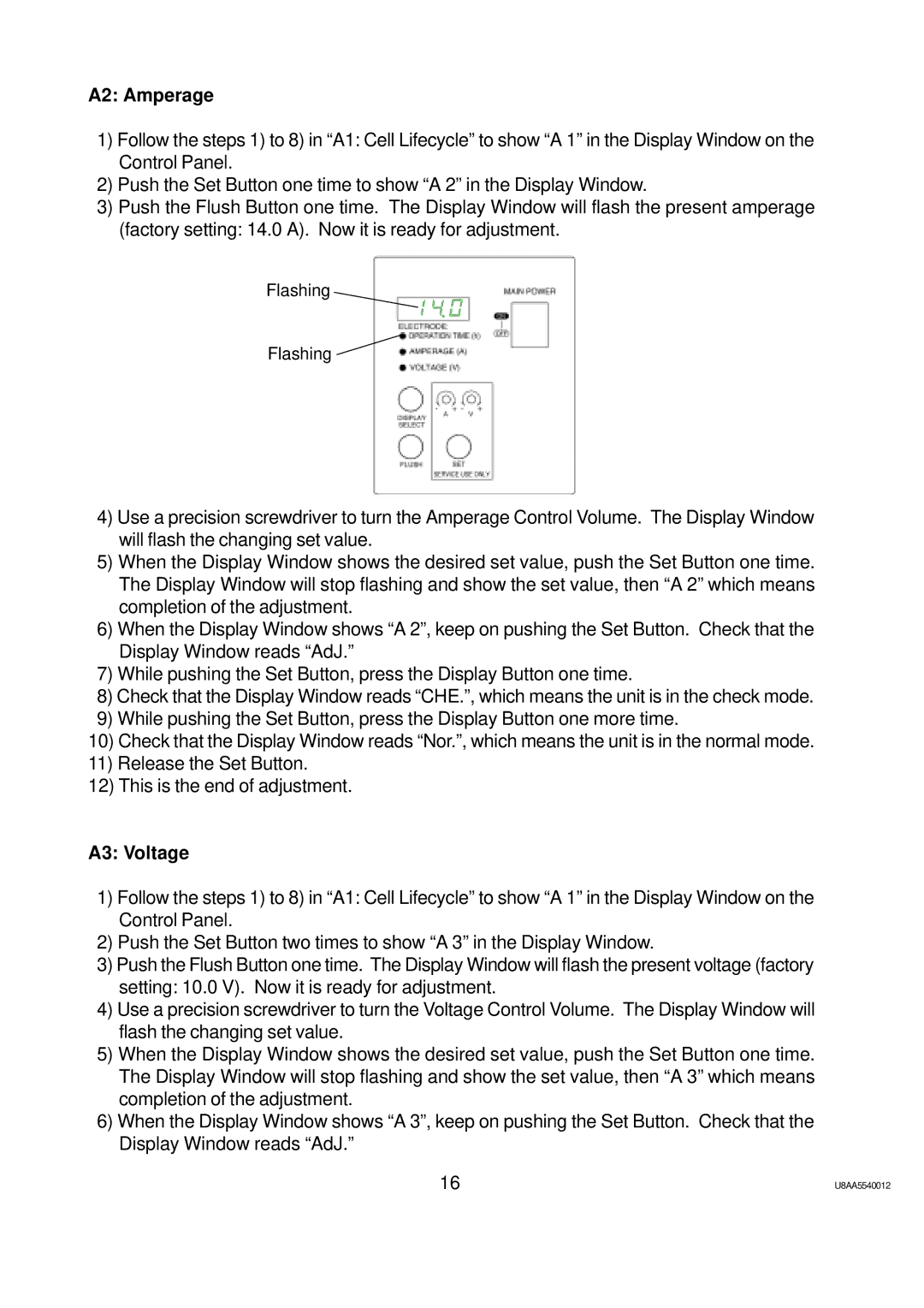 Hoshizaki ROX-20TA-U service manual A2 Amperage, A3 Voltage 