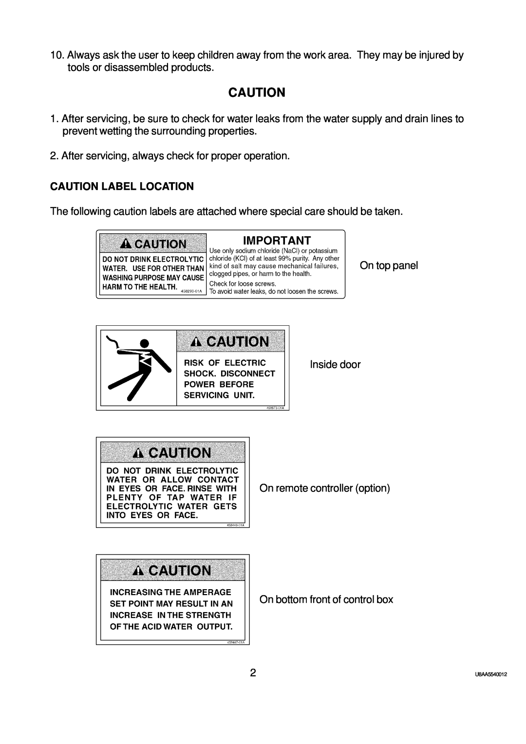 Hoshizaki ROX-20TA-U service manual Caution Label Location 