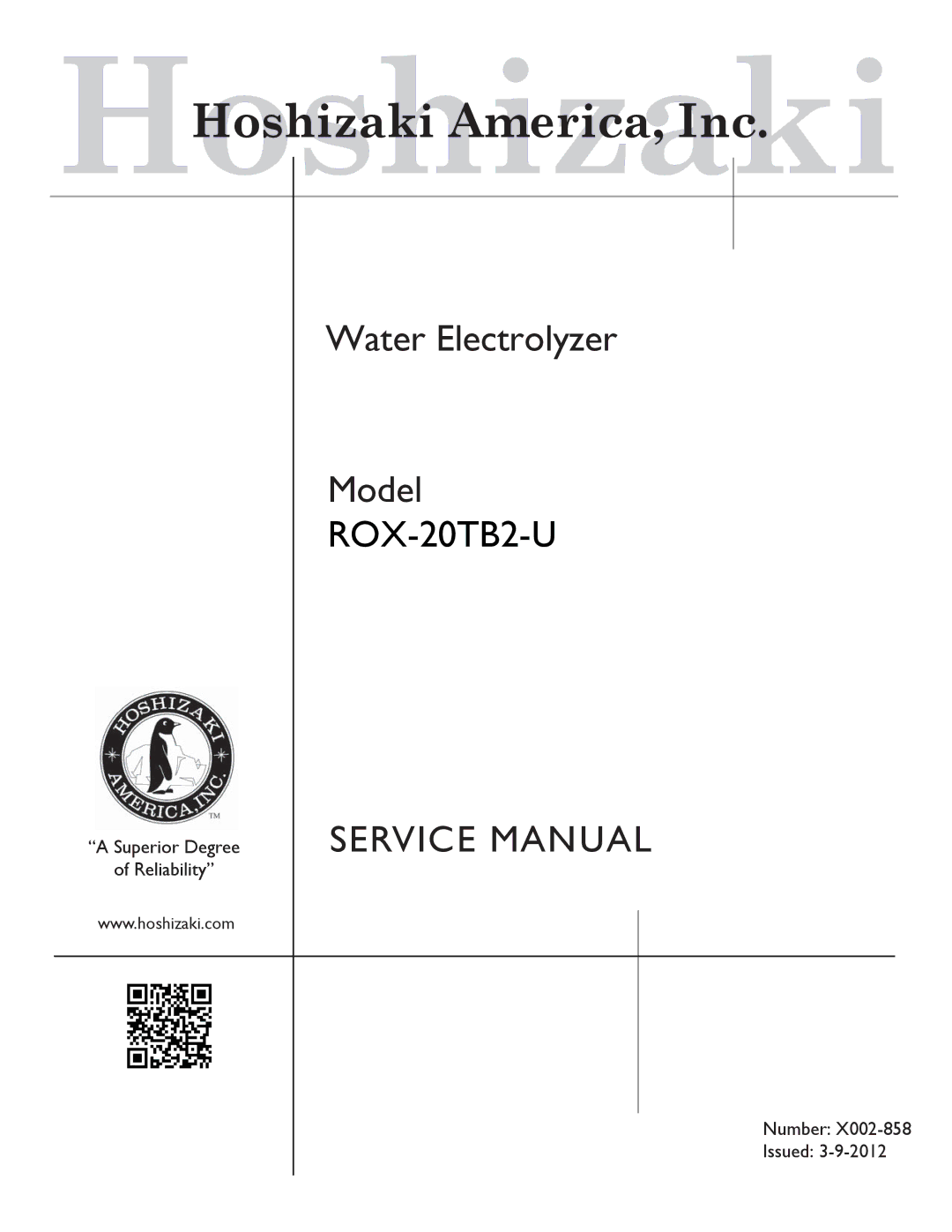 Hoshizaki ROX-20TB2-U service manual 