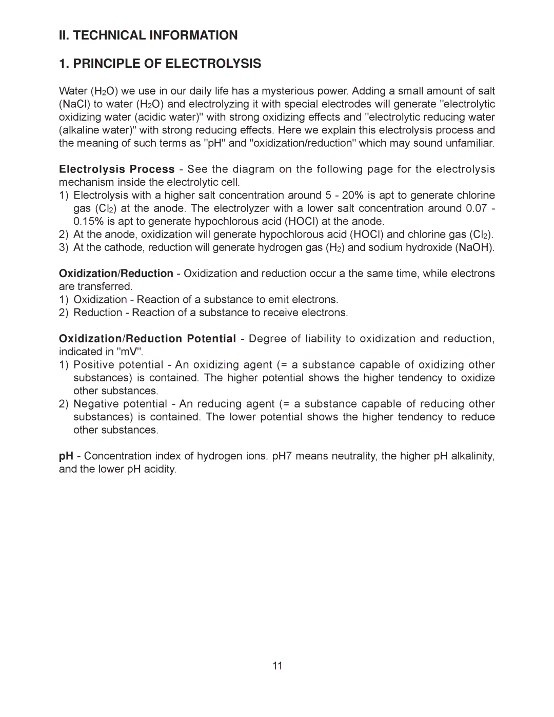 Hoshizaki ROX-20TB2-U service manual II. Technical Information Principle of Electrolysis 