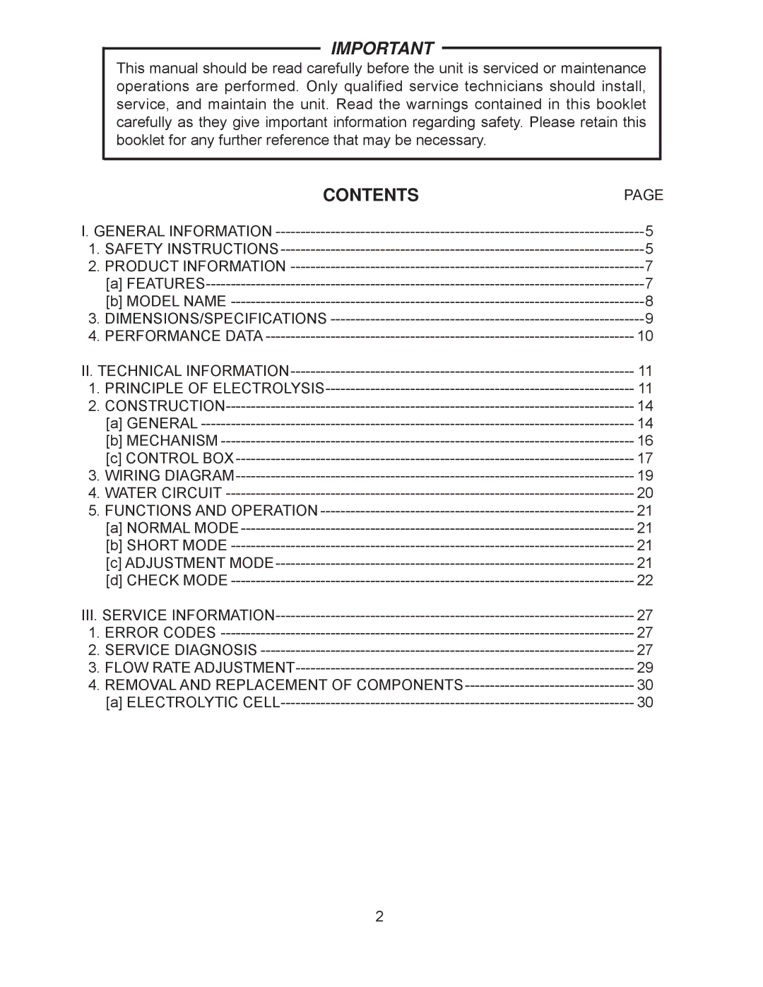 Hoshizaki ROX-20TB2-U service manual Contents 