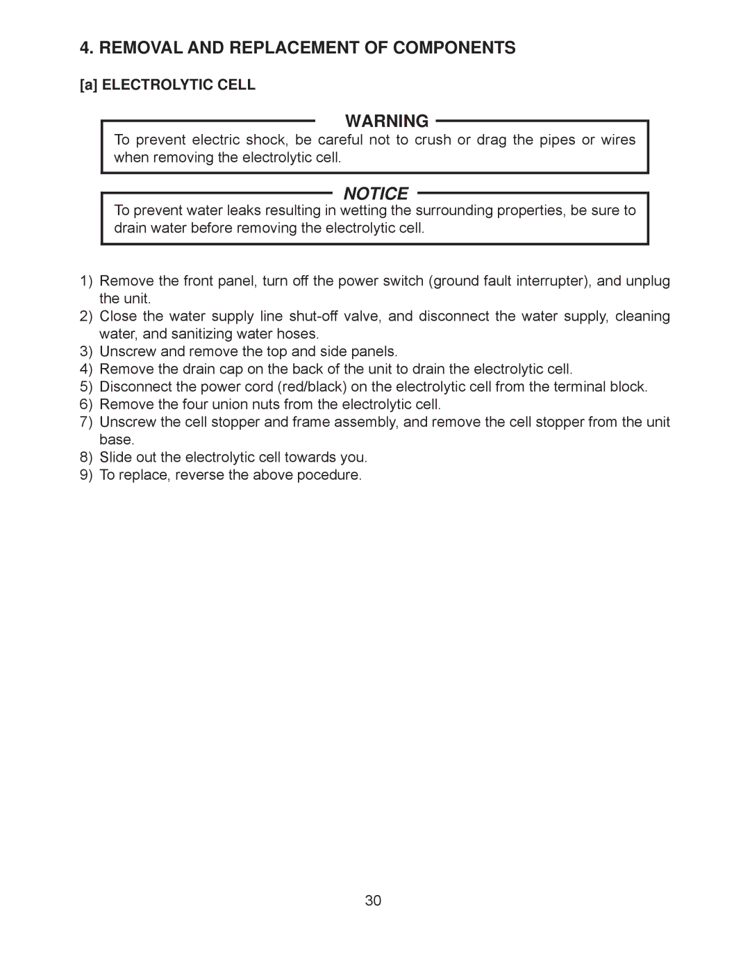 Hoshizaki ROX-20TB2-U service manual Removal and Replacement of Components, Electrolytic Cell 