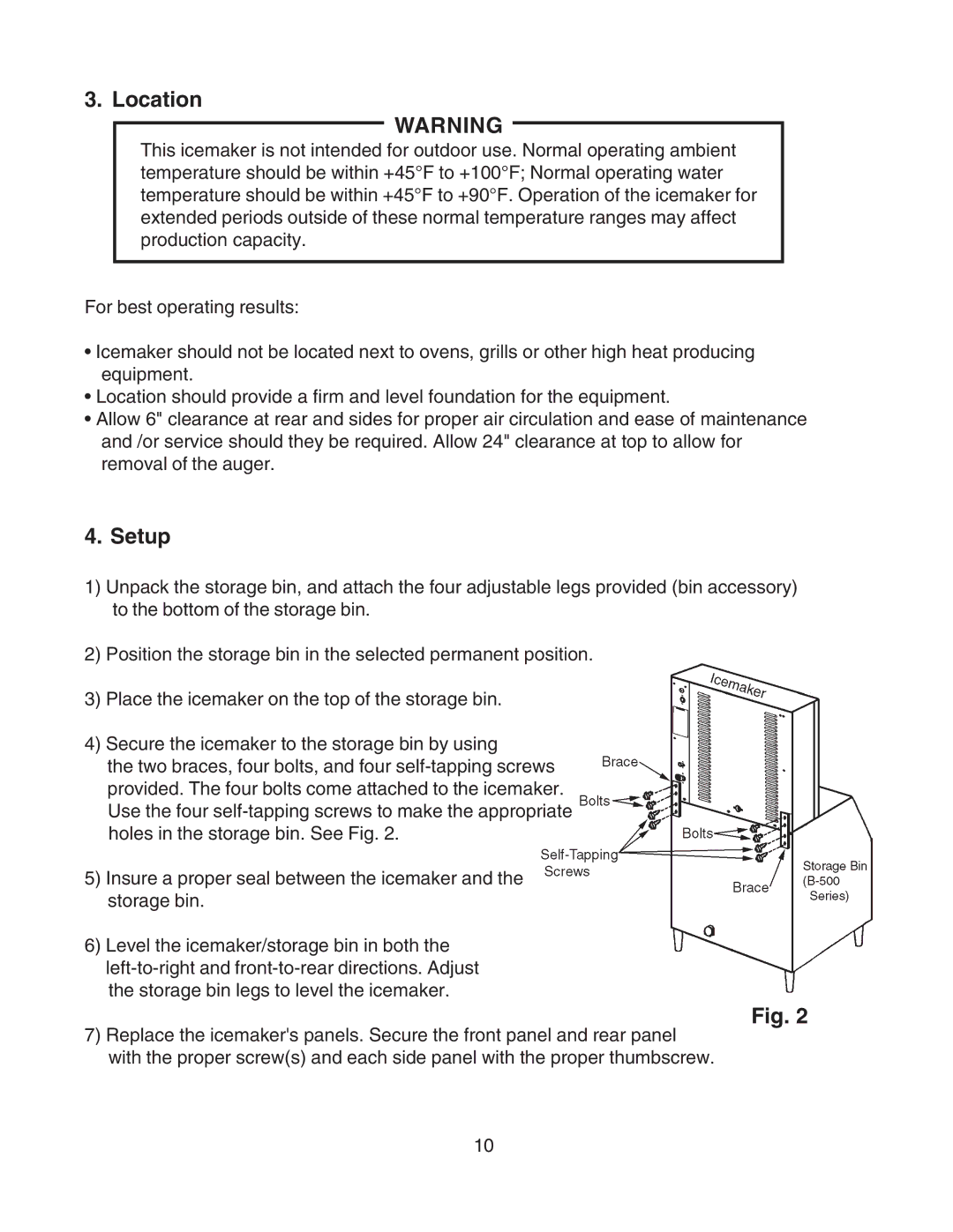 Hoshizaki SRC-10H instruction manual Location, Setup 