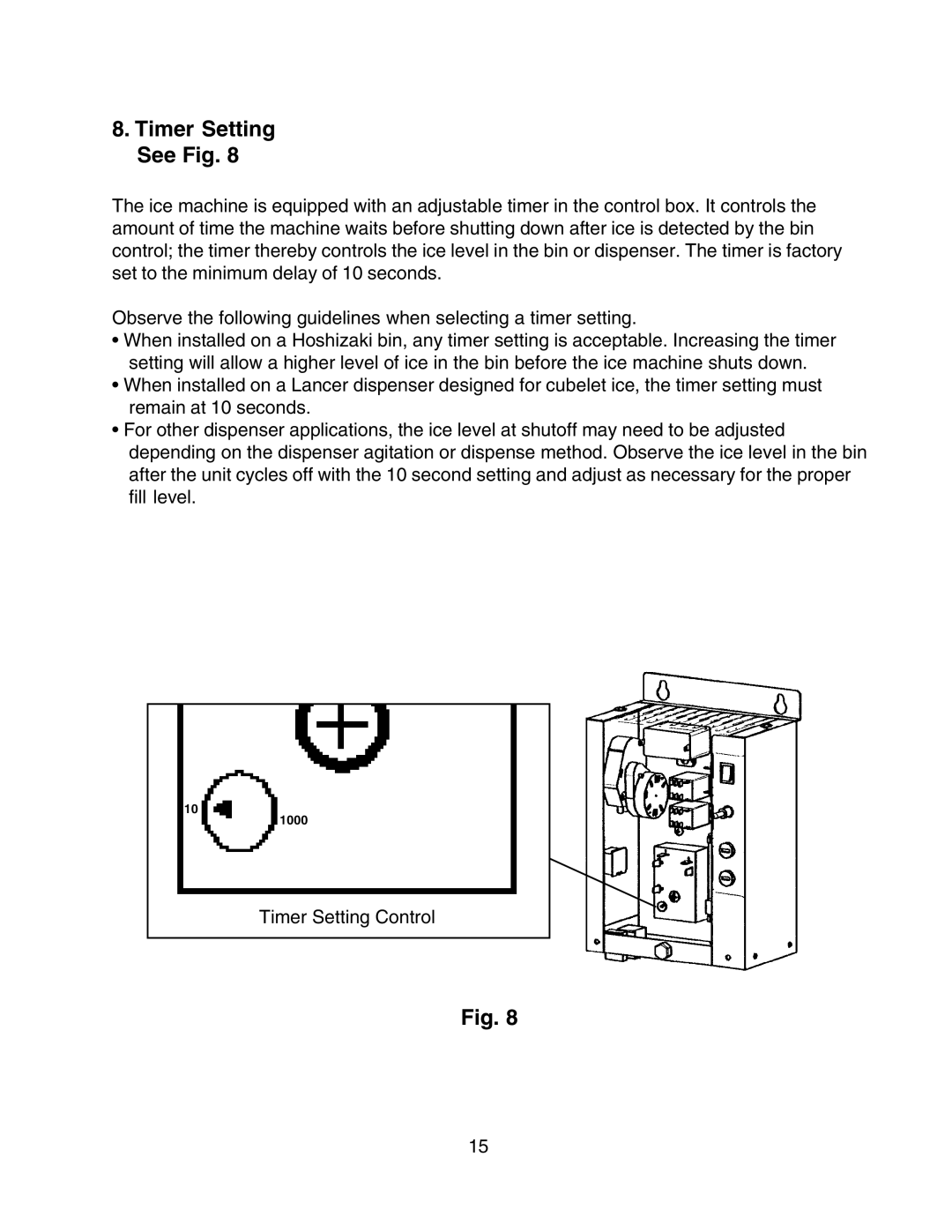 Hoshizaki SRC-10H instruction manual Timer Setting See Fig 