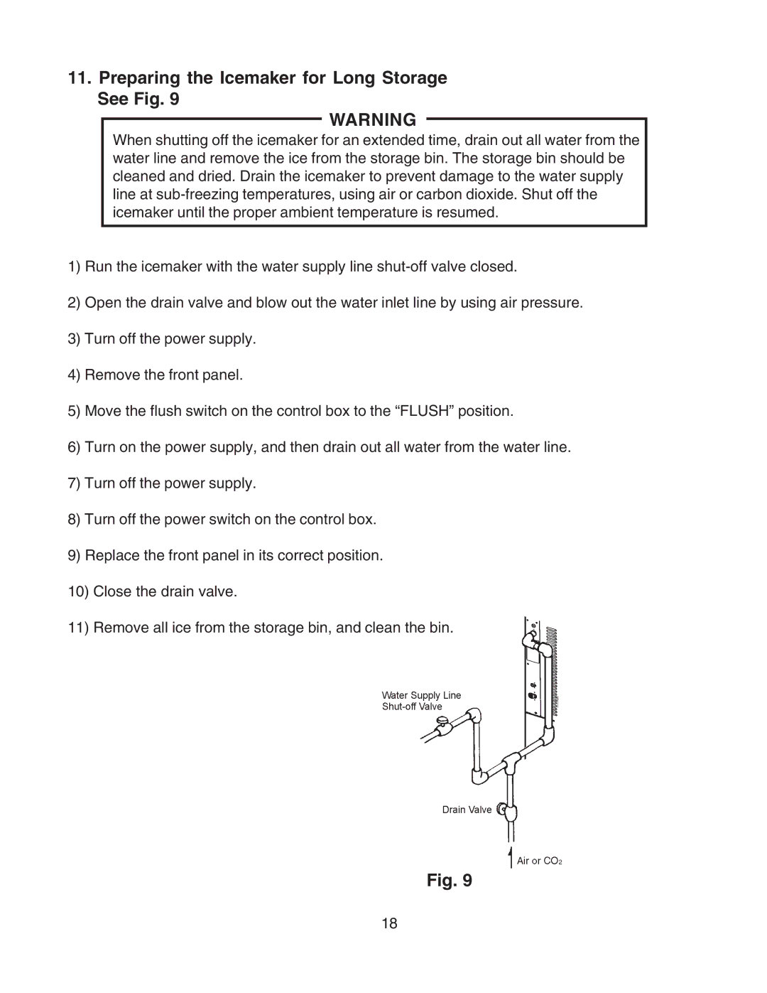 Hoshizaki SRC-10H instruction manual Preparing the Icemaker for Long Storage See Fig 