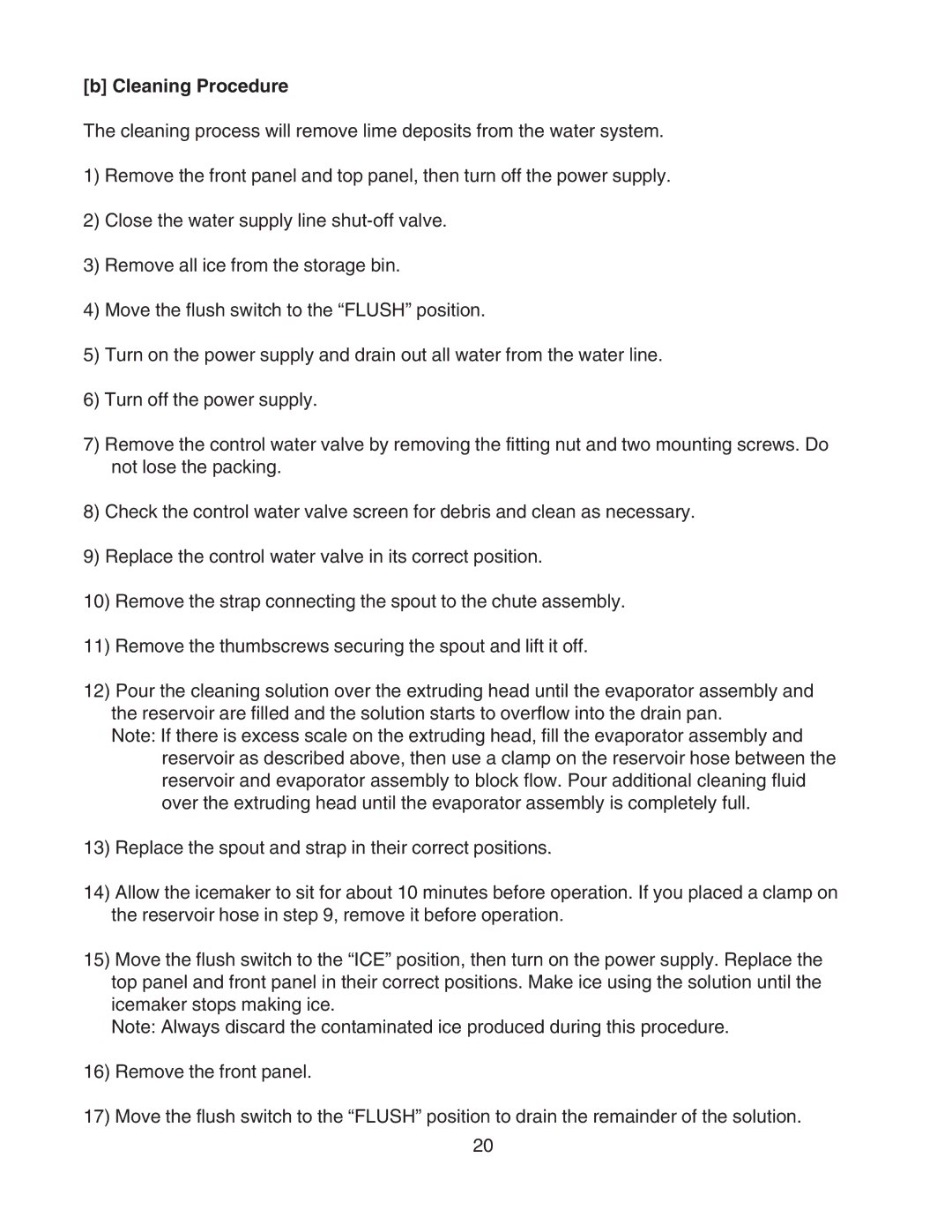 Hoshizaki SRC-10H instruction manual Cleaning Procedure 