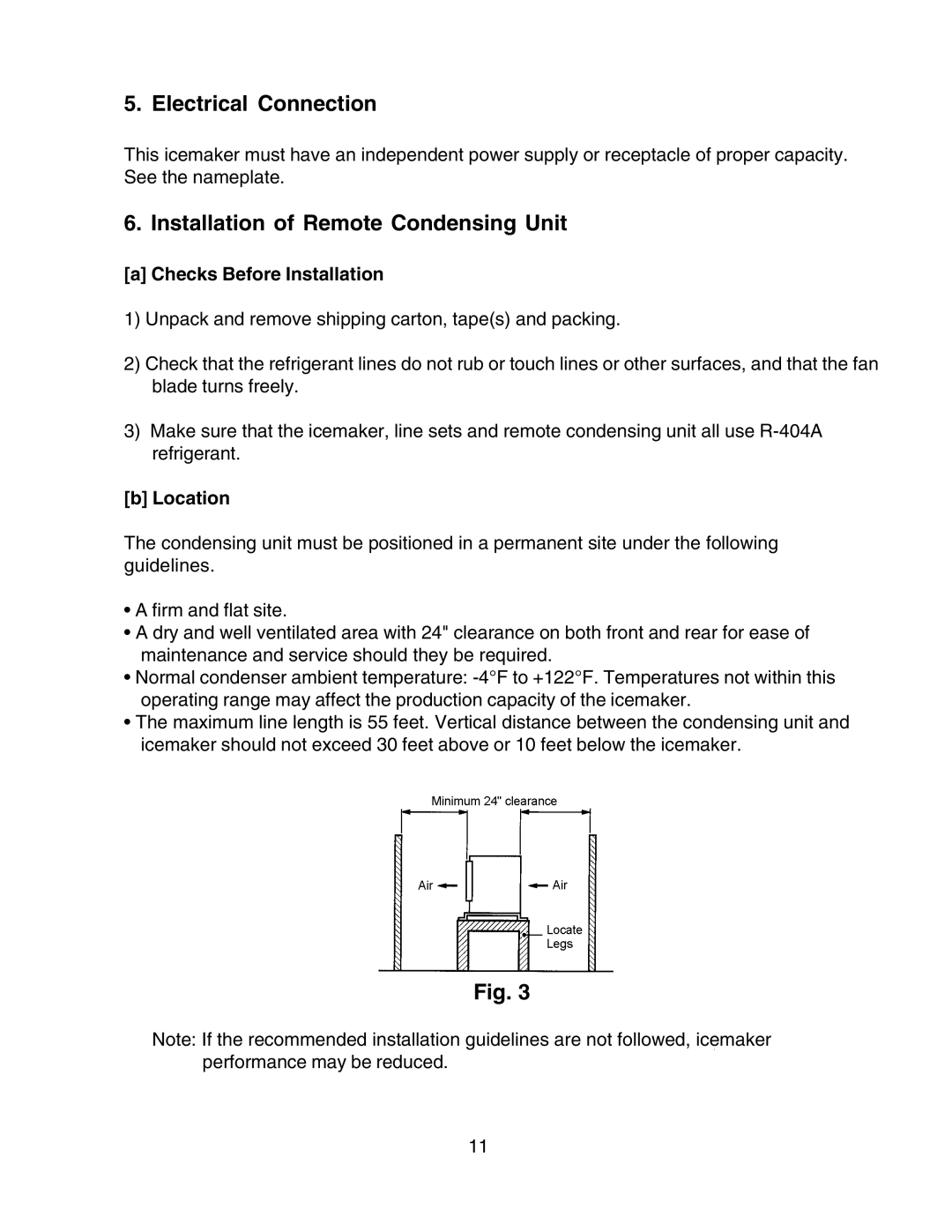 Hoshizaki SRC-10H Electrical Connection, Installation of Remote Condensing Unit, a Checks Before Installation, b Location 