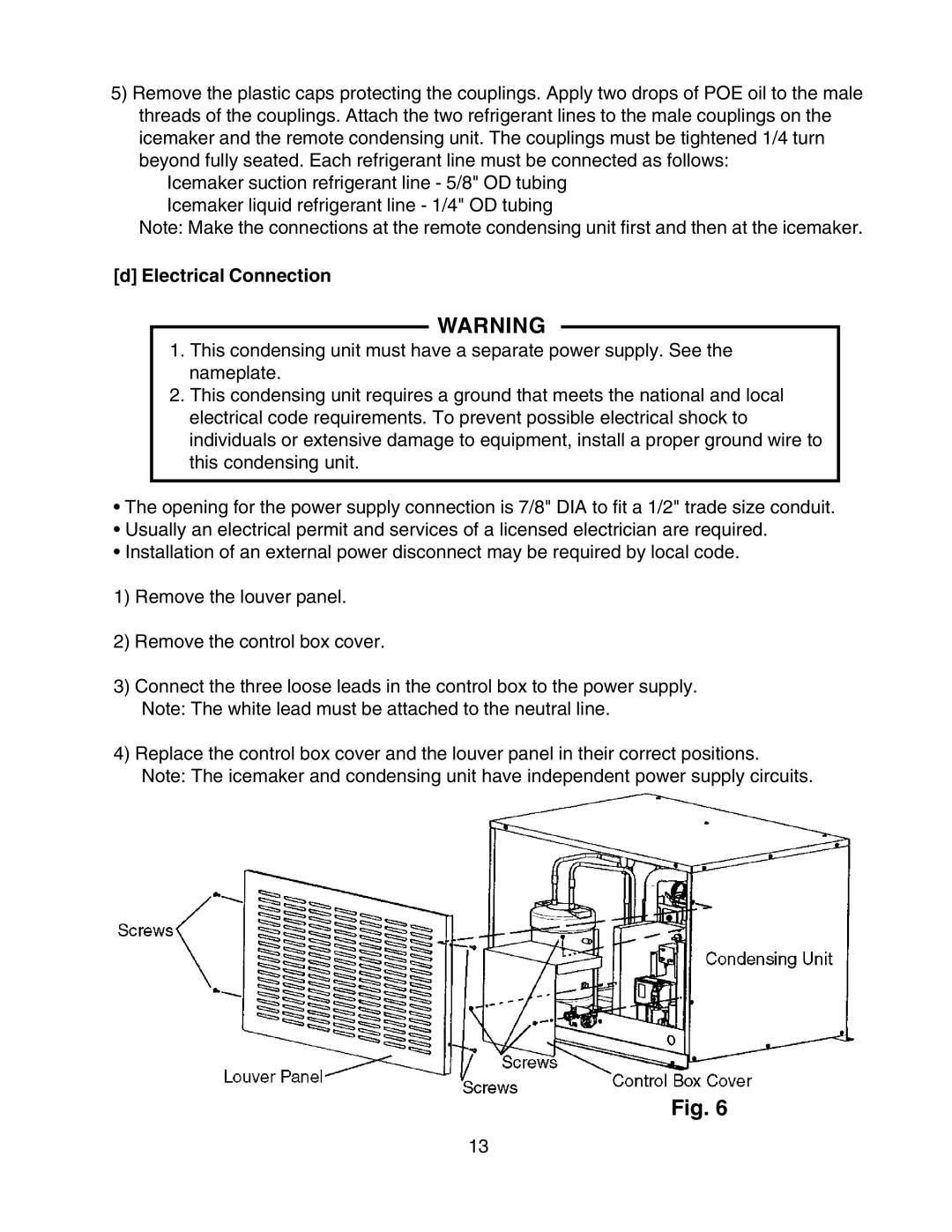 Hoshizaki SRC-10H instruction manual dElectrical Connection 