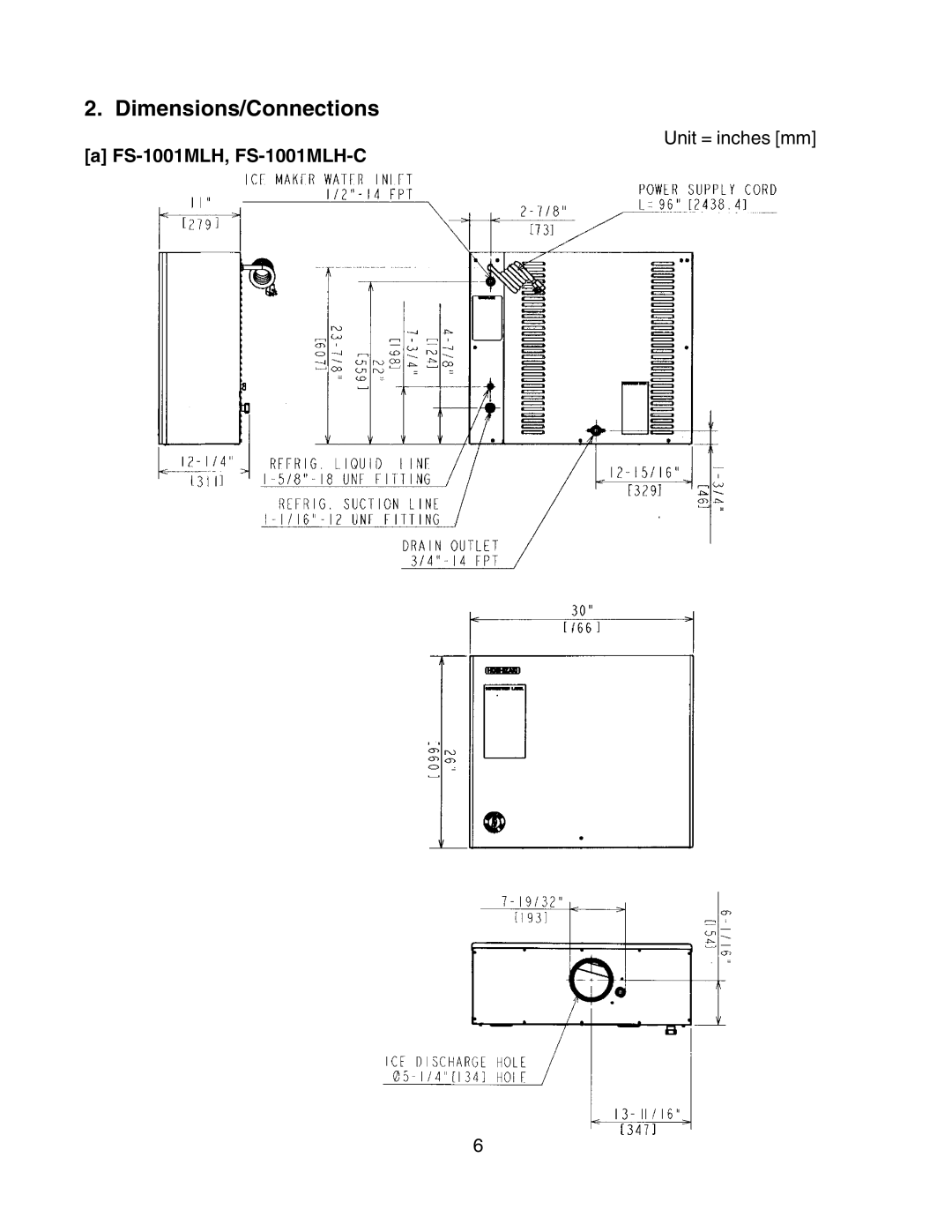 Hoshizaki SRC-10H instruction manual Dimensions/Connections, Unit = inches mm 