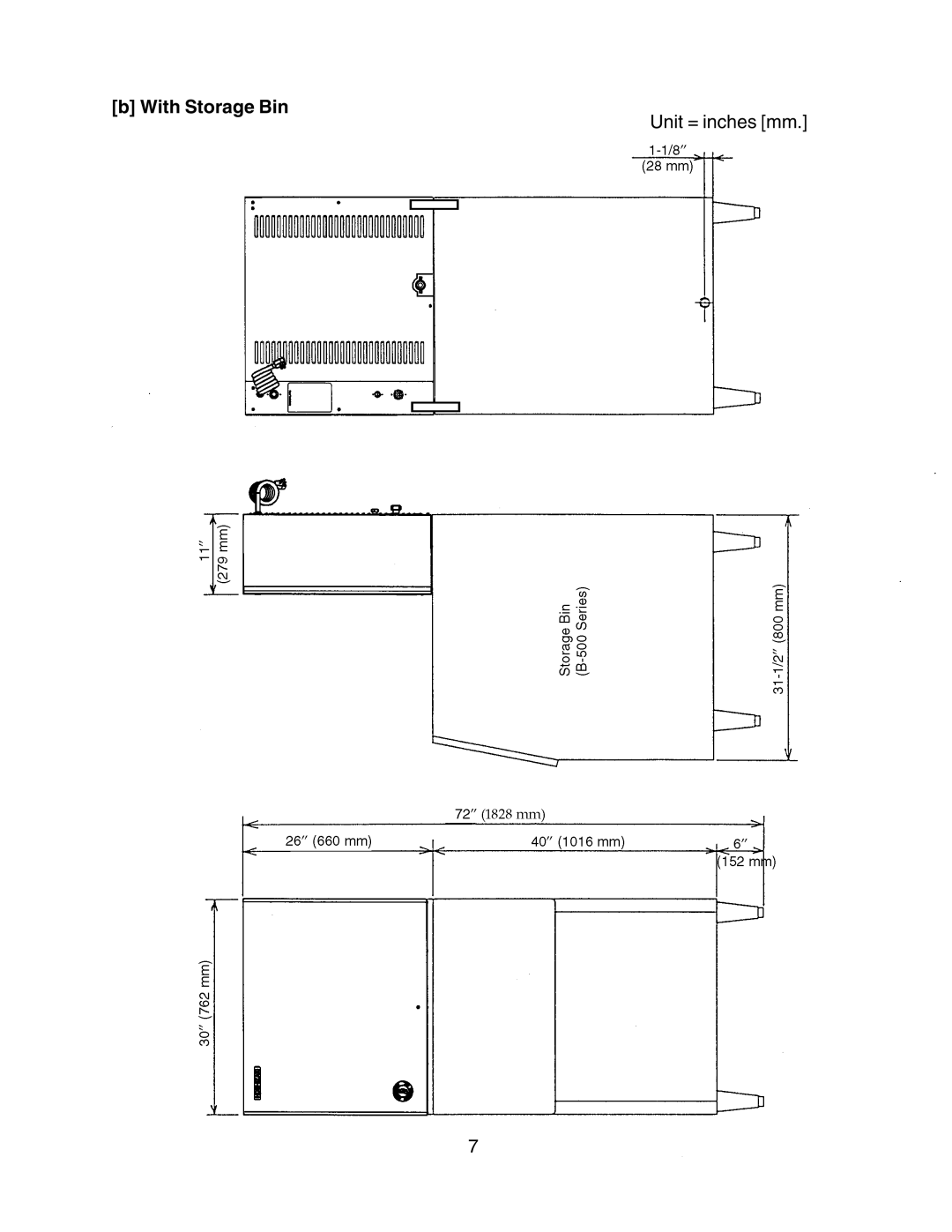Hoshizaki SRC-10H instruction manual b With Storage Bin, Unit = inches mm 