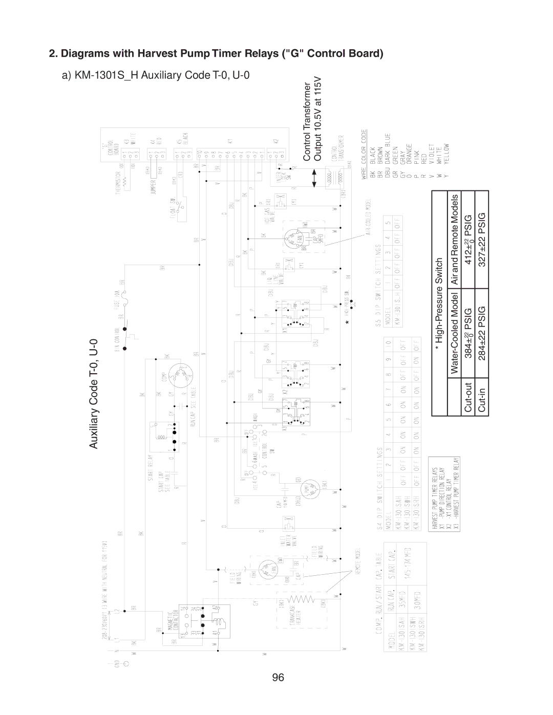 Hoshizaki SRH3 KMH-2000SWH/3, SRH/3, KM-1301SAH/3 Diagrams with Harvest Pump Timer Relays G Control Board, Auxiliary Code 