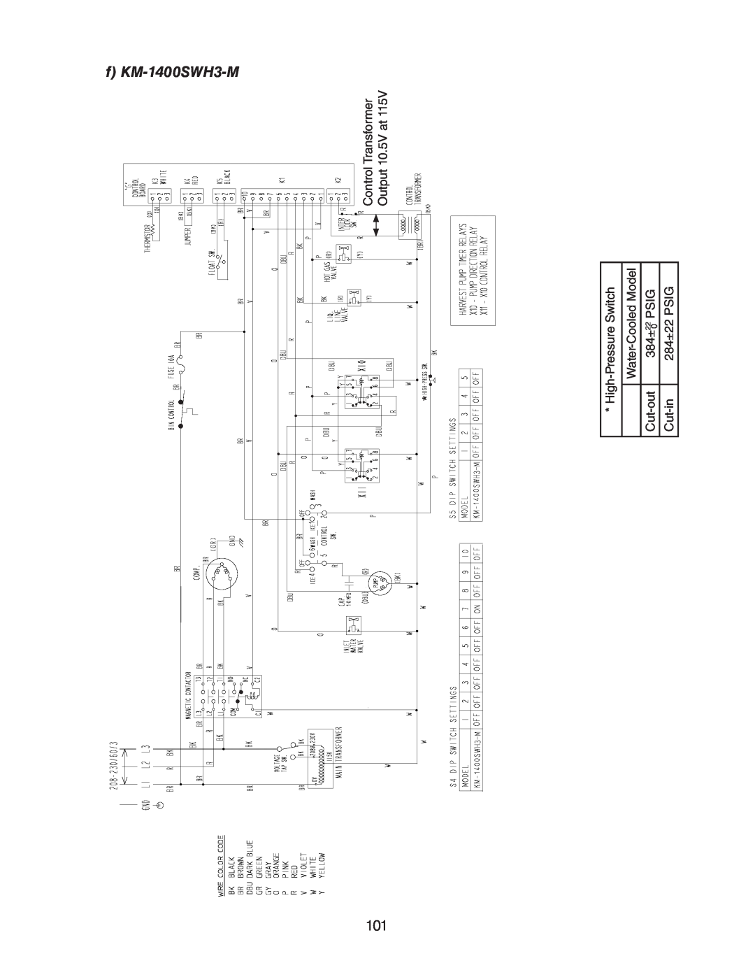 Hoshizaki SRH/3 KM-1400SWH-M f KM-1400SWH3-M, Control Transformer, Output 10.5V at, High-Pressure Switch, Cut-out, Cut-in 
