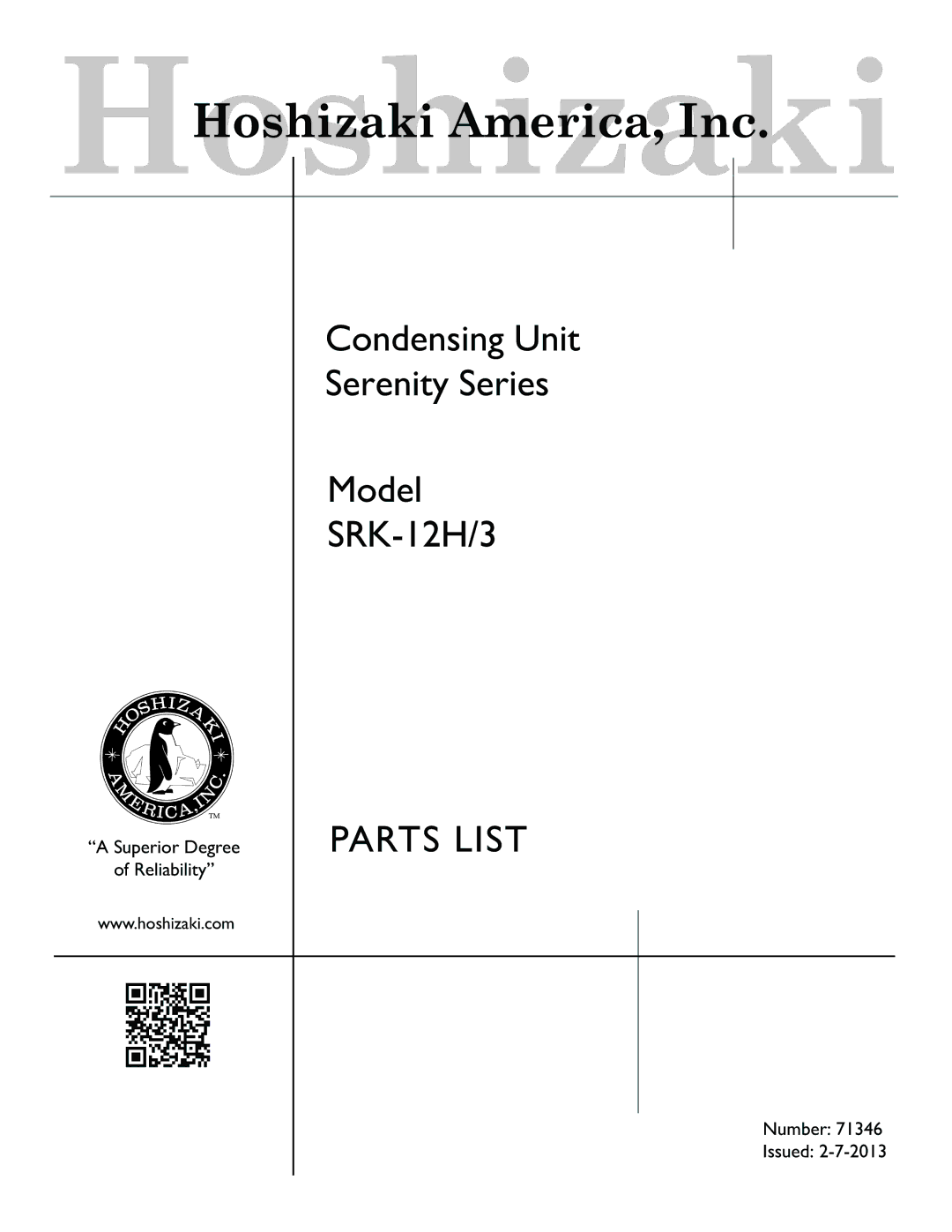 Hoshizaki SRK-12H/3 manual Parts List 