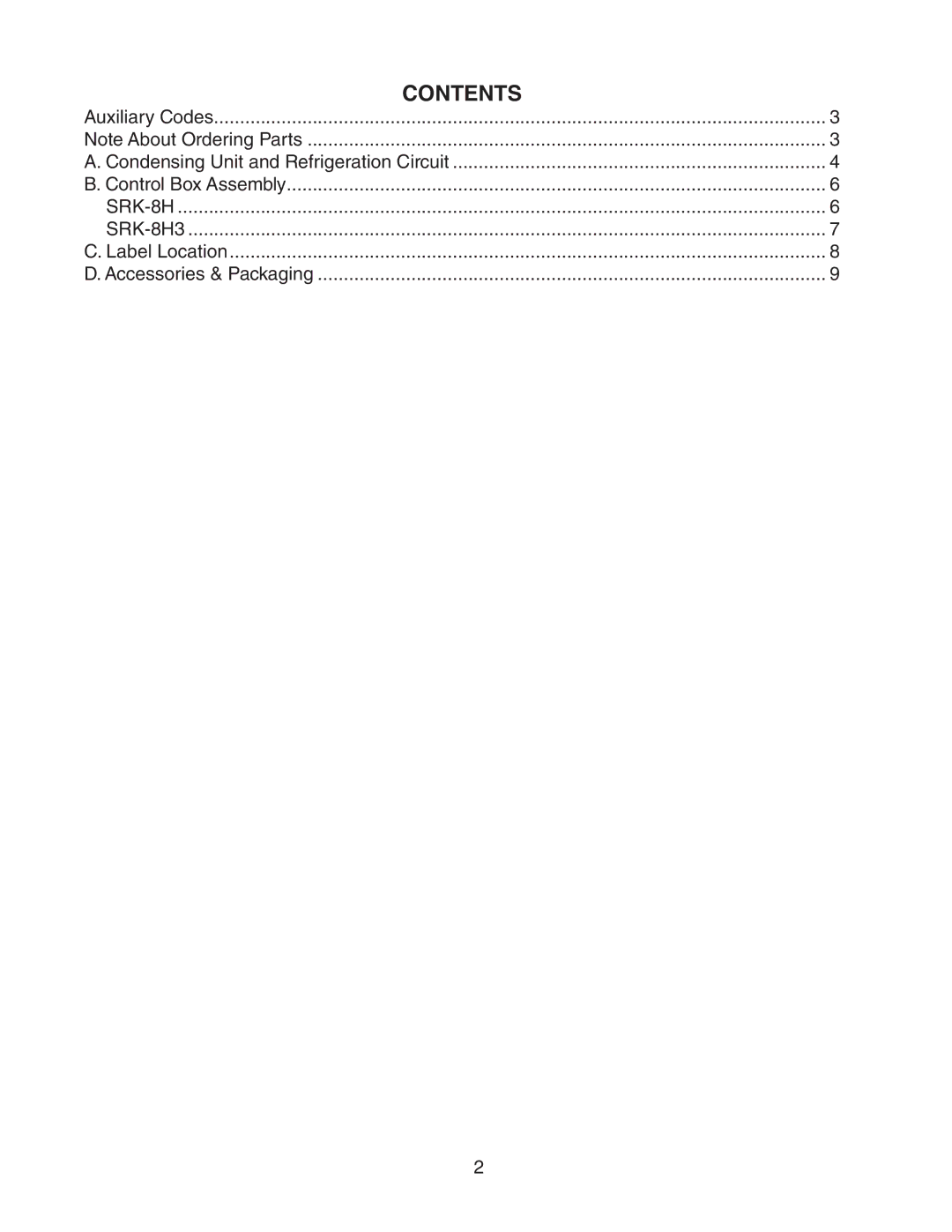 Hoshizaki SRK-8H/3 manual Contents 