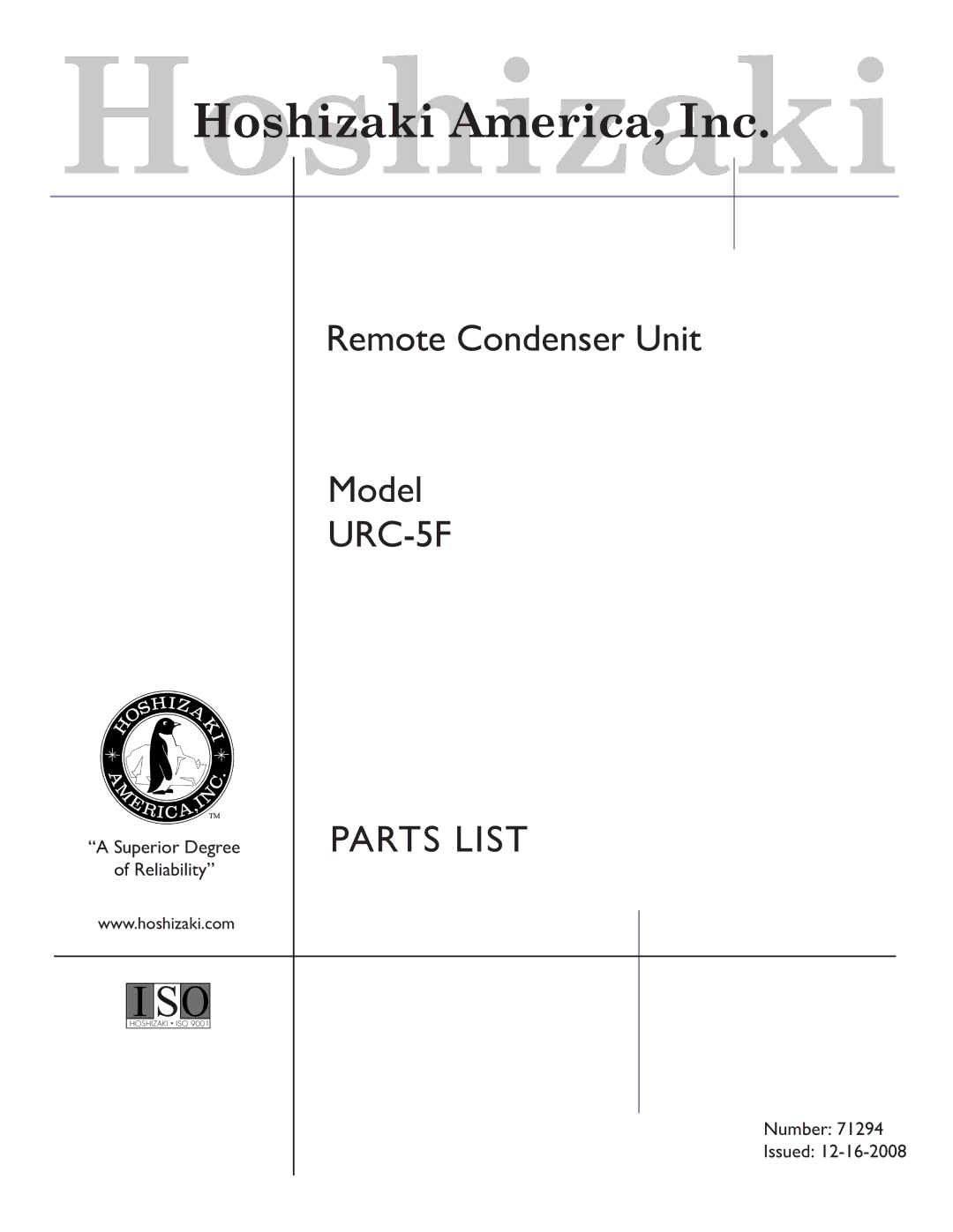 Hoshizaki URC-5F manual 