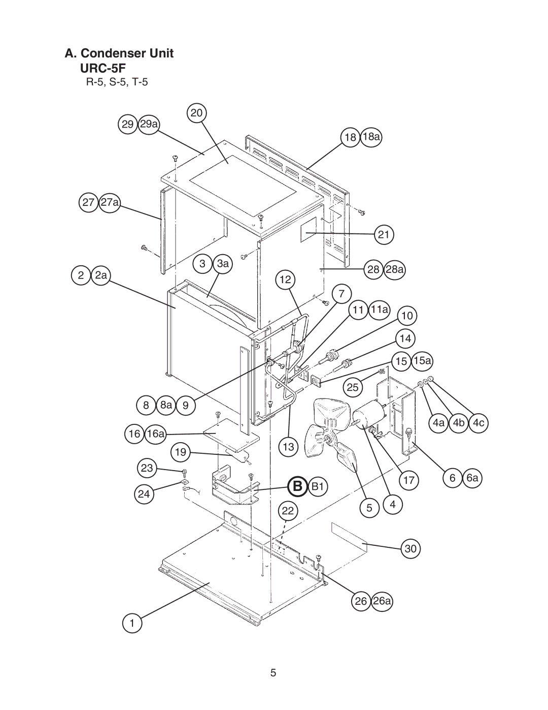 Hoshizaki URC-5F manual Condenser Unit, S-5, T-5 29 29a 27 27a 16a 18 18a 28a 11a 15a 26 26a 