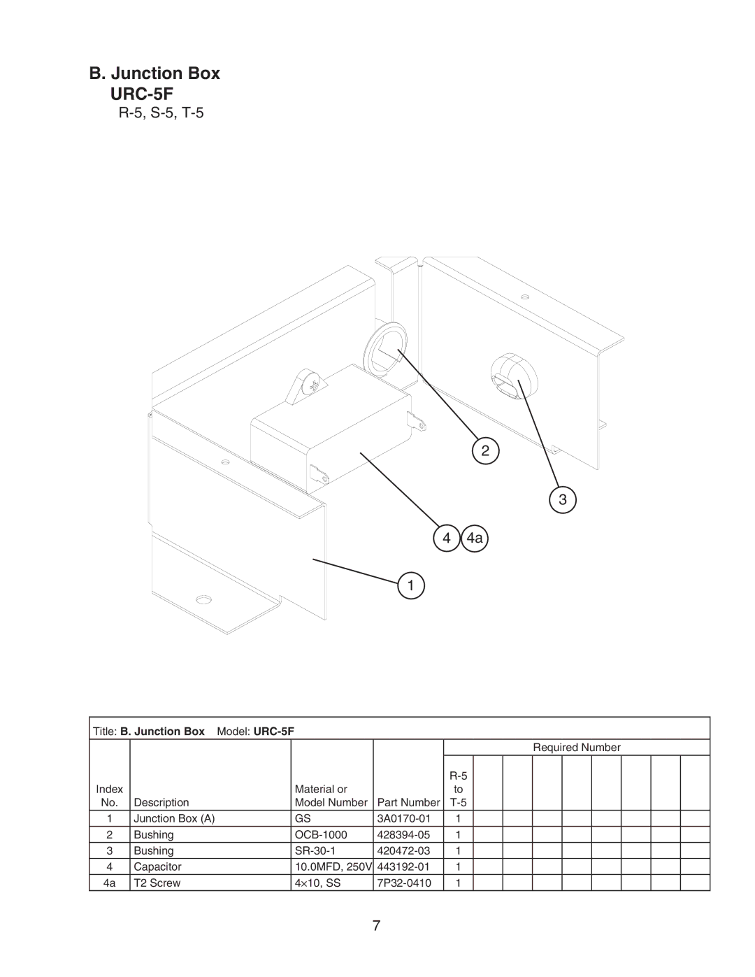 Hoshizaki URC-5F manual S-5, T-5, Title B. Junction Box 