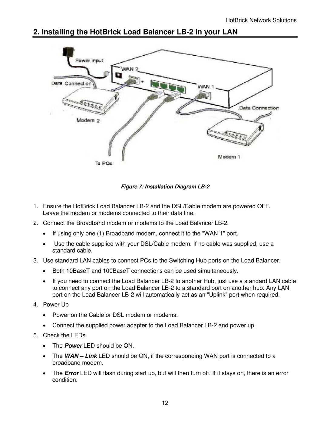 HotBrick manual Installing the HotBrick Load Balancer LB-2 in your LAN, Installation Diagram LB-2 