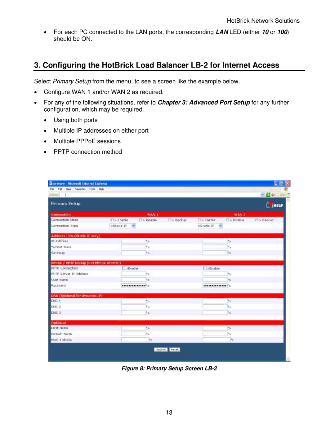 HotBrick manual Primary Setup Screen LB-2 