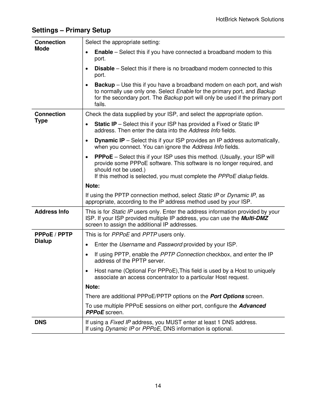 HotBrick LB-2 manual Settings Primary Setup 