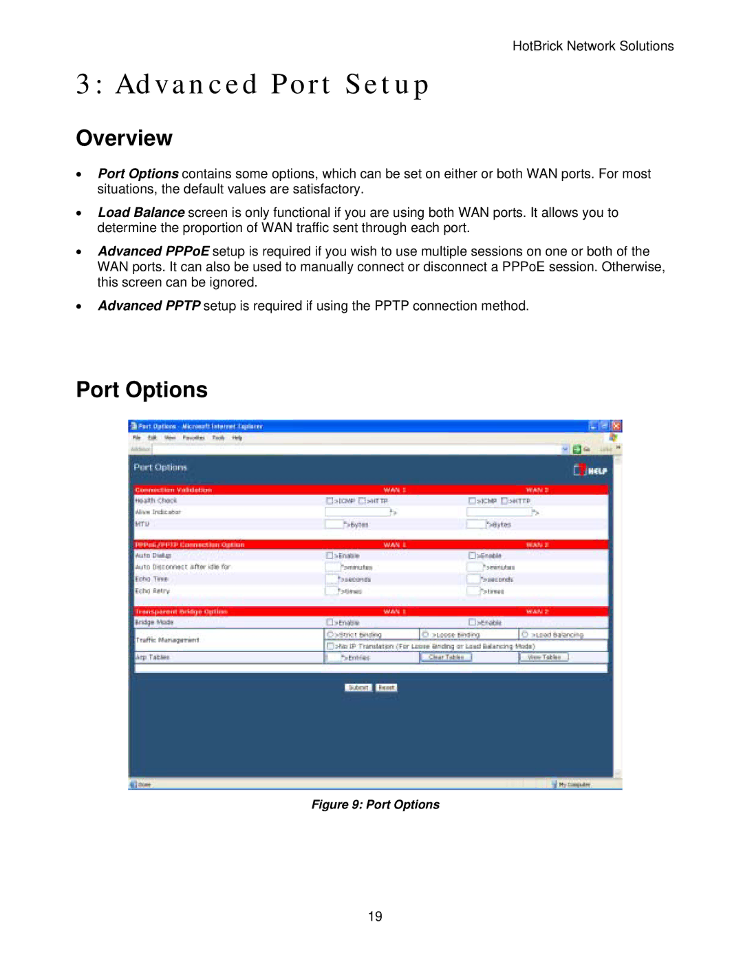 HotBrick LB-2 manual Advanced Port Setup, Port Options 