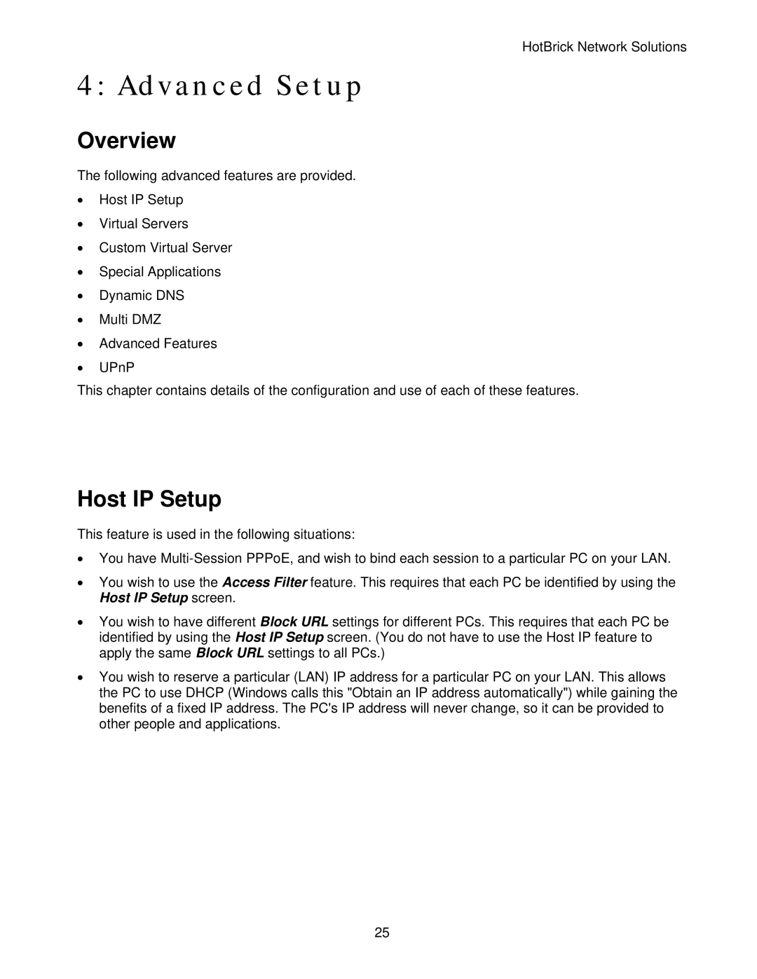 HotBrick LB-2 manual Advanced Setup, Host IP Setup 