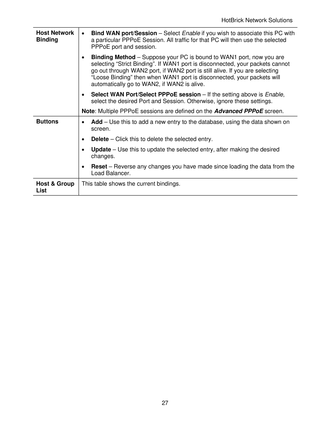 HotBrick LB-2 manual Host Network, Binding, Host & Group, List 