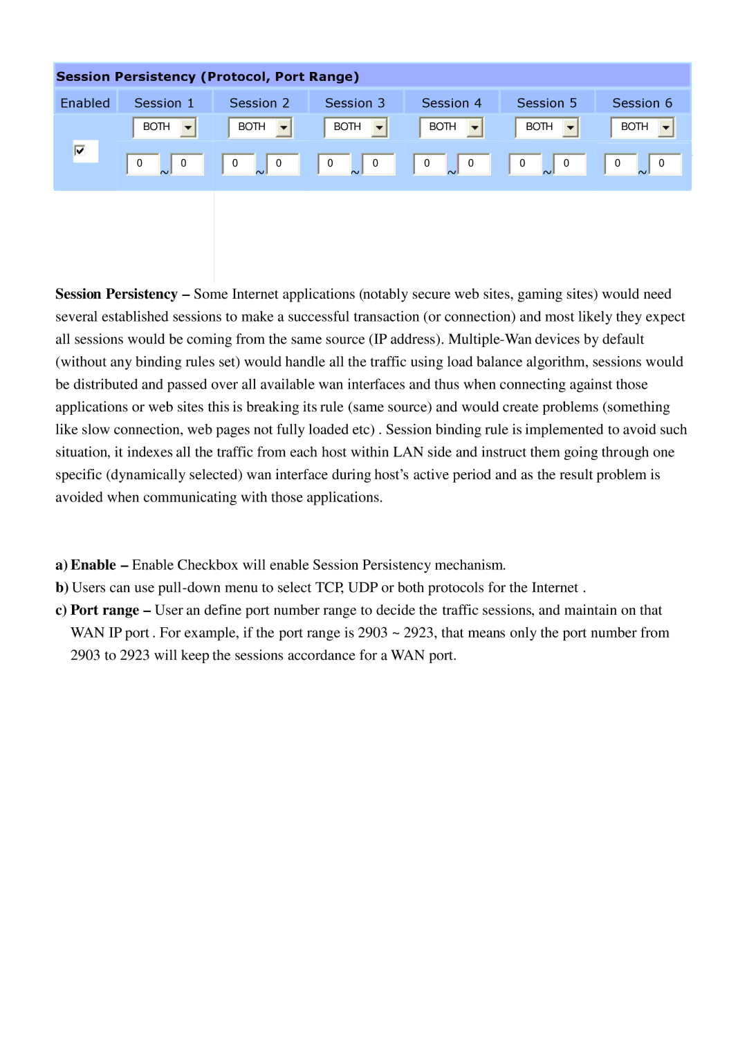 HotBrick LB-2 manual Session Persistency Protocol, Port Range 