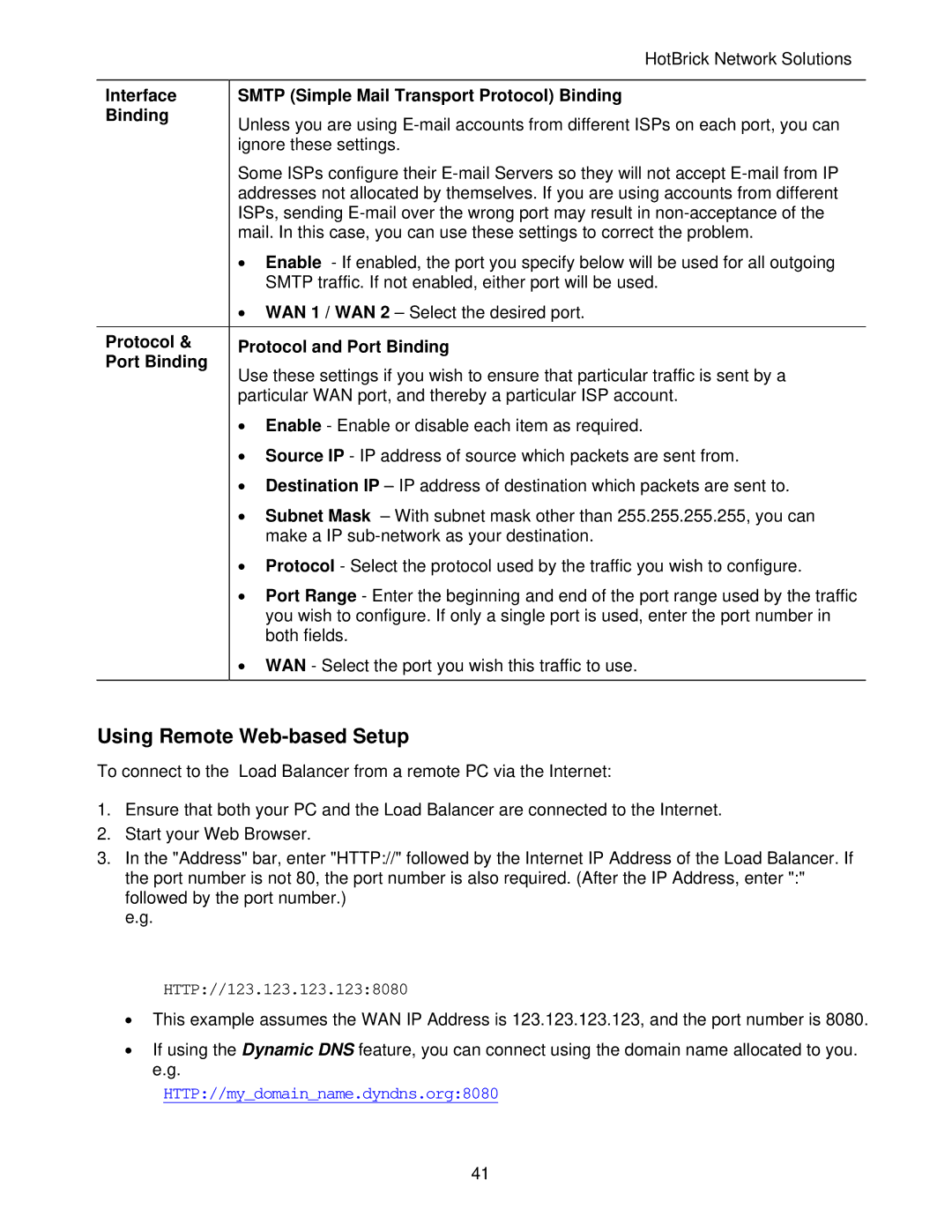 HotBrick LB-2 manual Using Remote Web-based Setup, Interface Smtp Simple Mail Transport Protocol Binding 