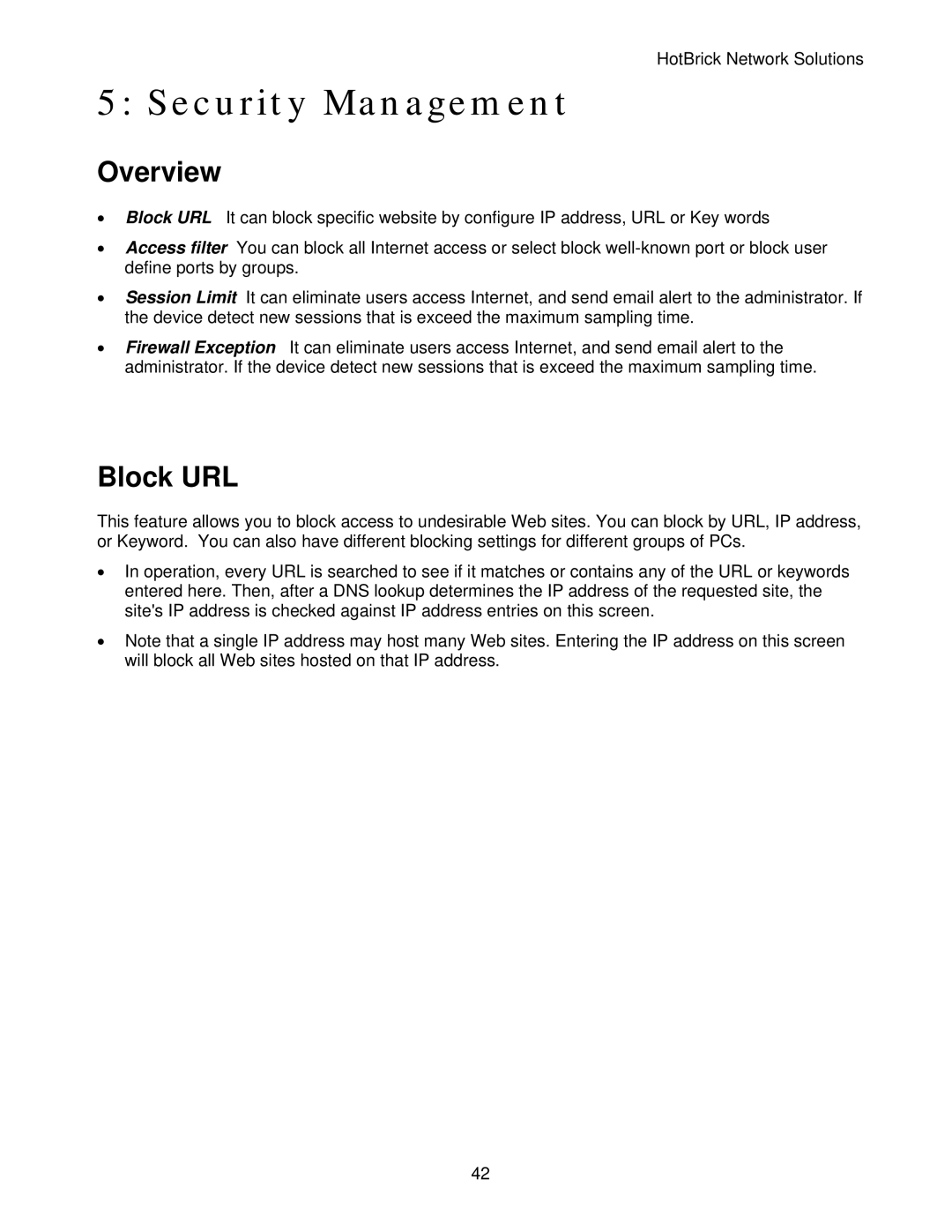 HotBrick LB-2 manual Security Management, Block URL 