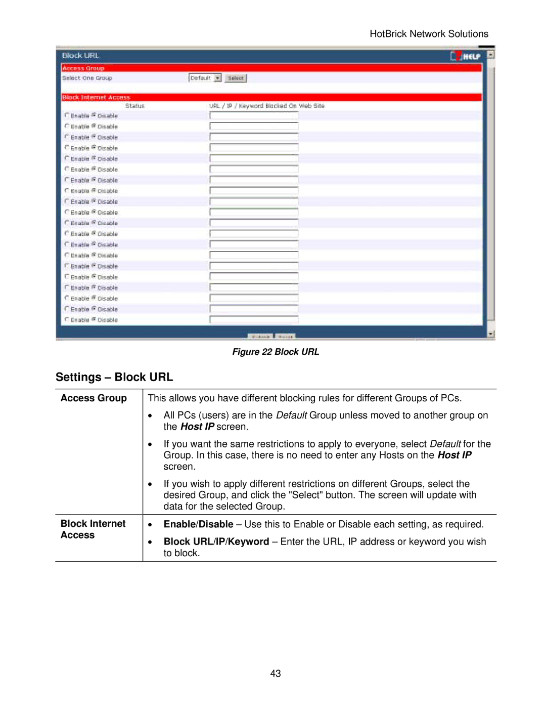 HotBrick LB-2 manual Settings Block URL, Block Internet 