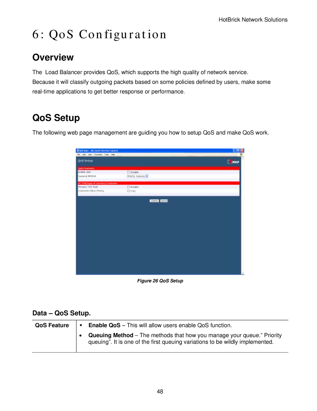 HotBrick LB-2 manual QoS Configuration, Data QoS Setup, QoS Feature 