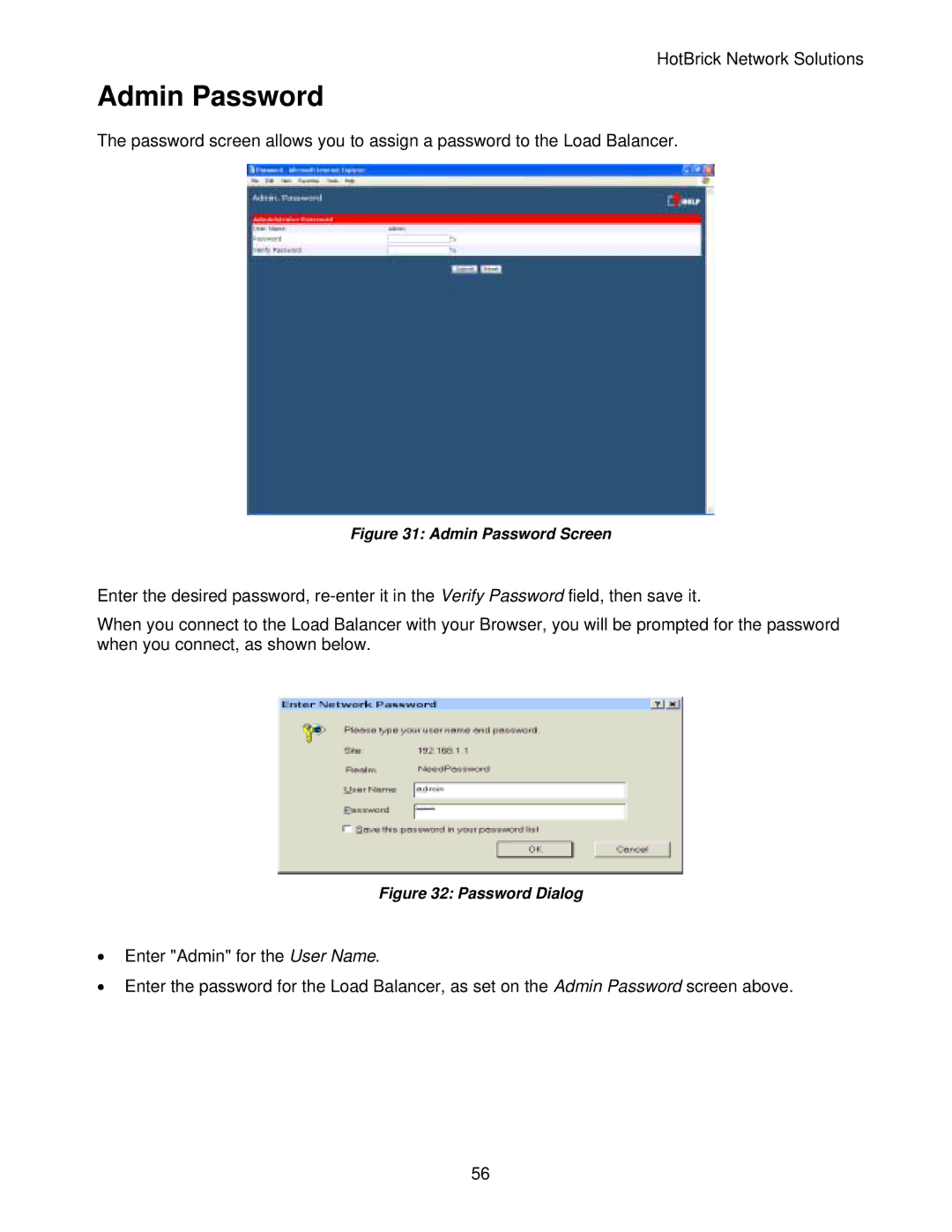 HotBrick LB-2 manual Admin Password Screen 