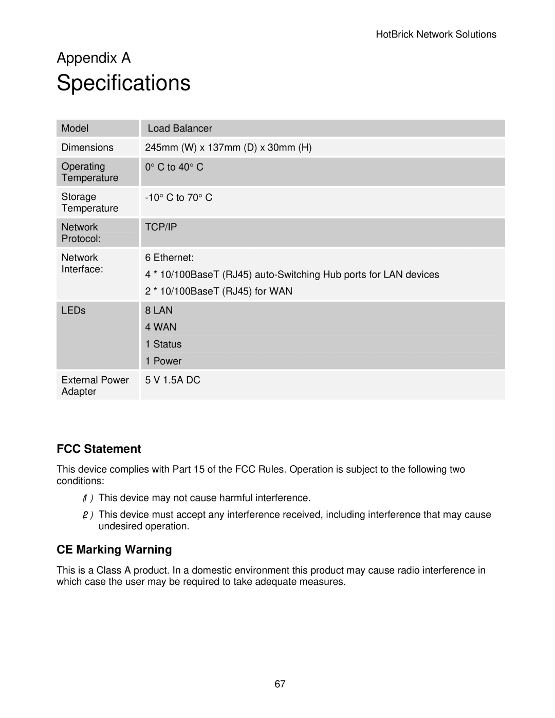 HotBrick LB-2 manual Specifications, FCC Statement, CE Marking Warning 