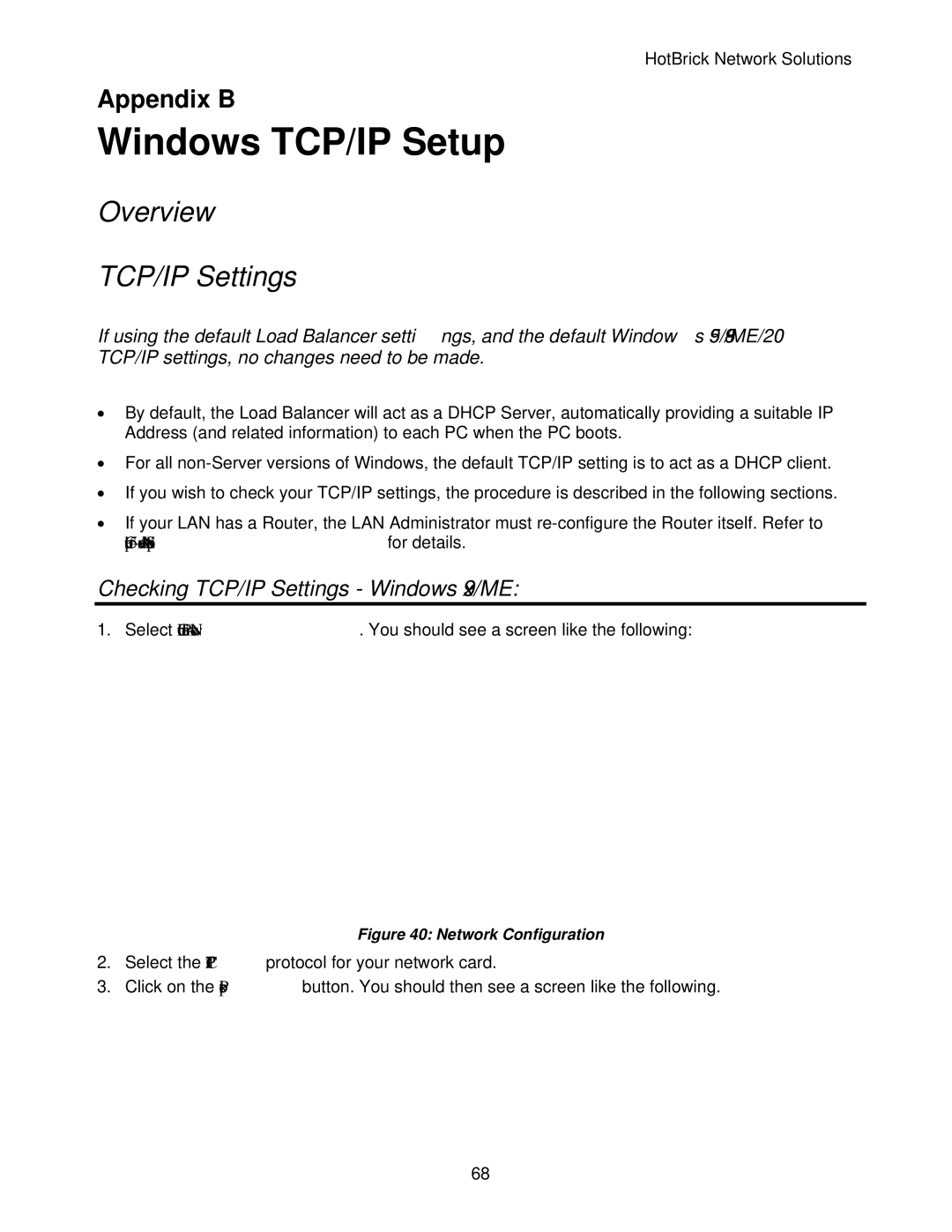 HotBrick LB-2 manual Windows TCP/IP Setup, Overview TCP/IP Settings, Checking TCP/IP Settings Windows 9x/ME 